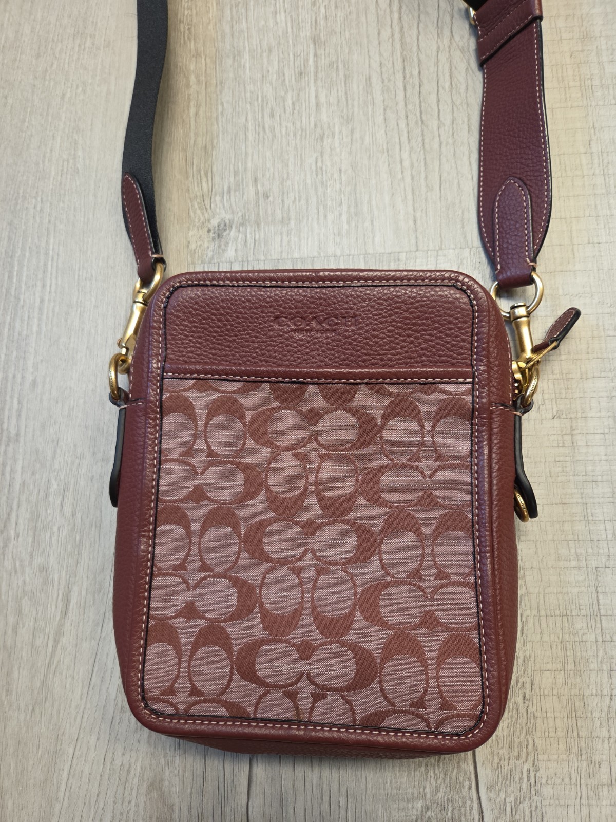 Coach SULLIVAN CG996 Signature Chambray & Leather Crossbody Bag In WINE
