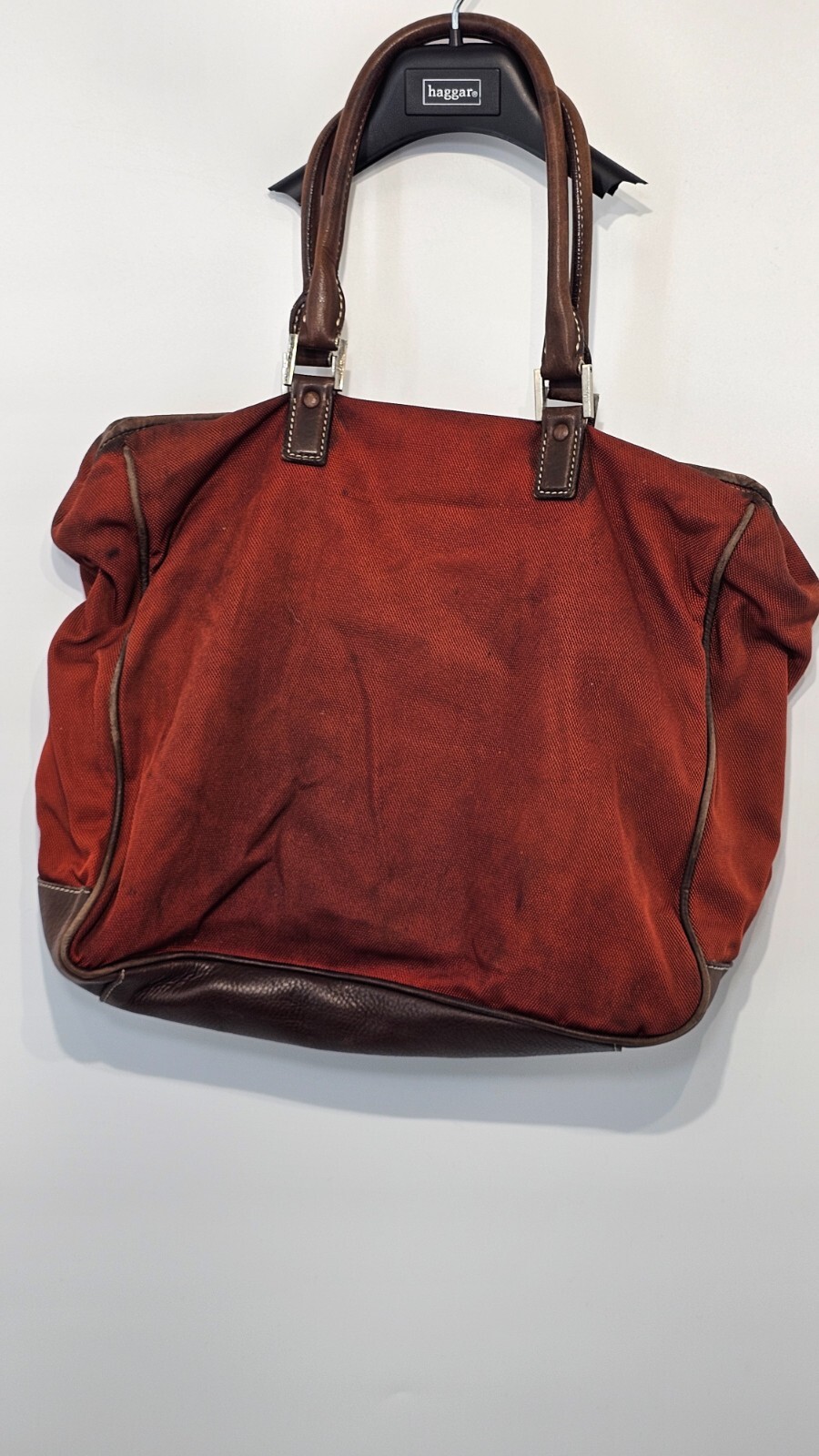 Cole Haan Mens Brown Leather Adjustable Strap Push Lock Messenger Bag/ Briefcase