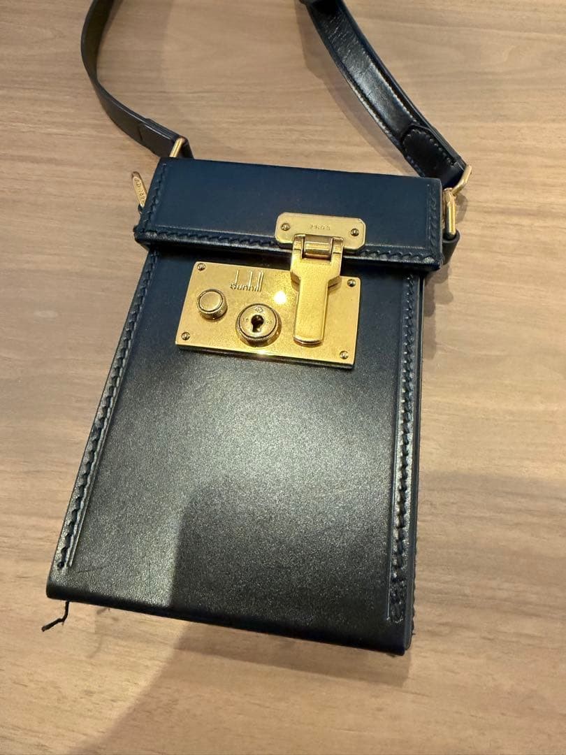 Dunhill Crossbody Bag Shoulder Bag Black Leather Gold Metal Push Key Lock