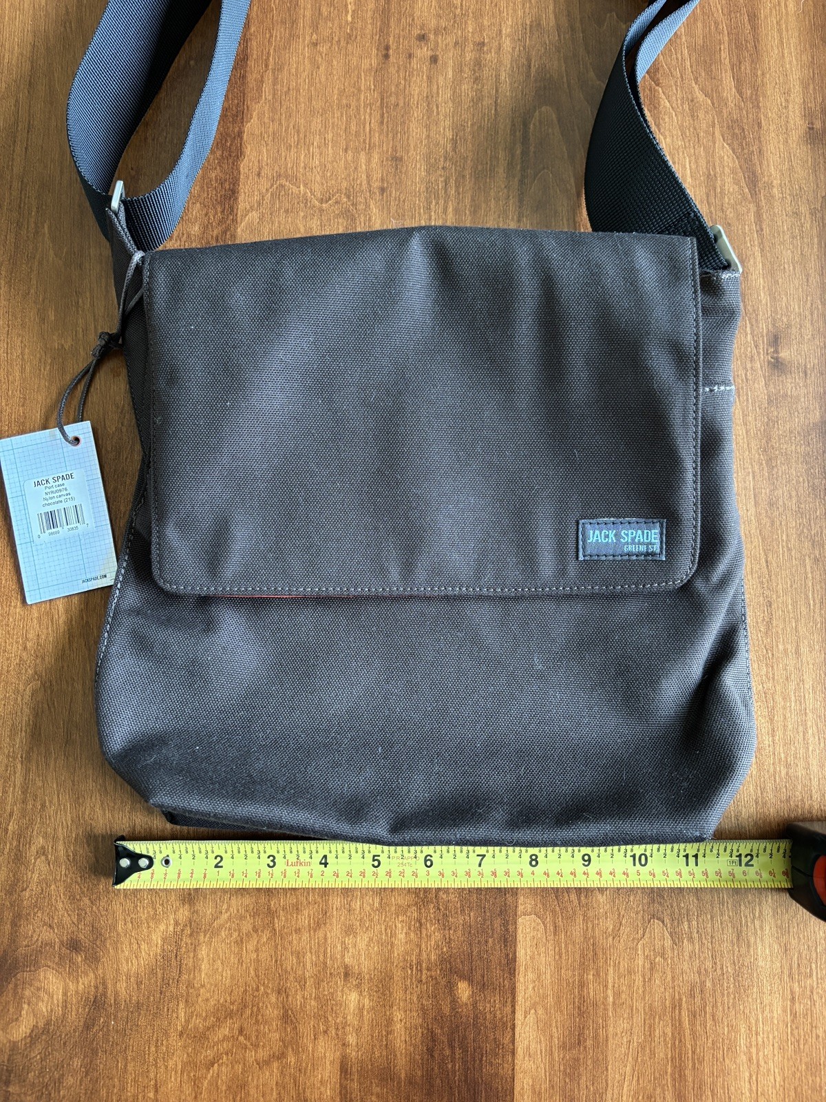 Jack Spade Green St. Canvas Crossbody Chocolate/Brown Messenger Bag Laptop w/Tag