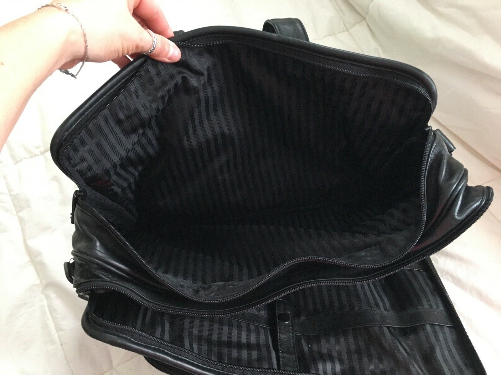 TUMI Alpha Black Leather Laptop Business Commuter Bag 9601D3