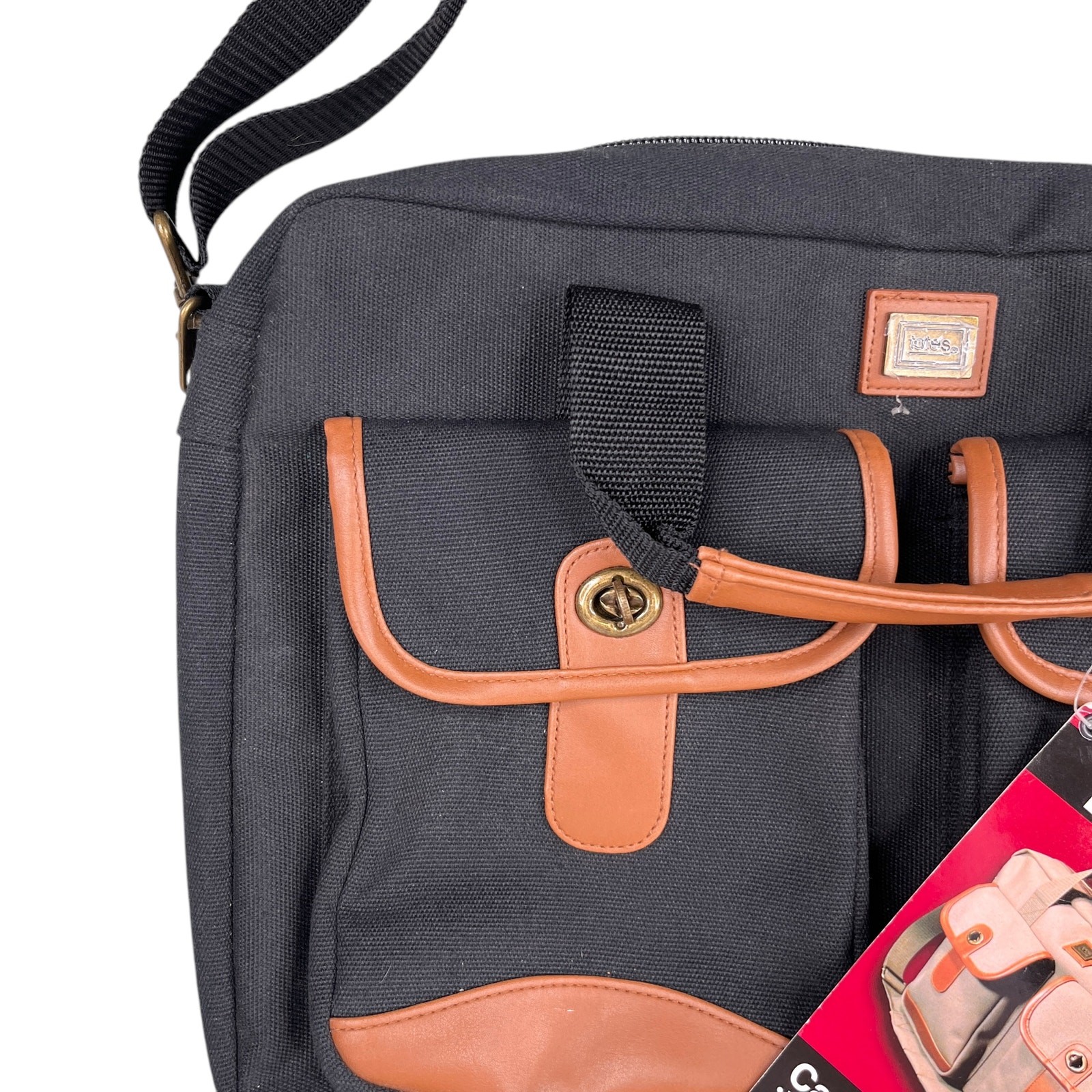 Totes Twin Pocket Briefcase Black Canvas Laptop Expandable New