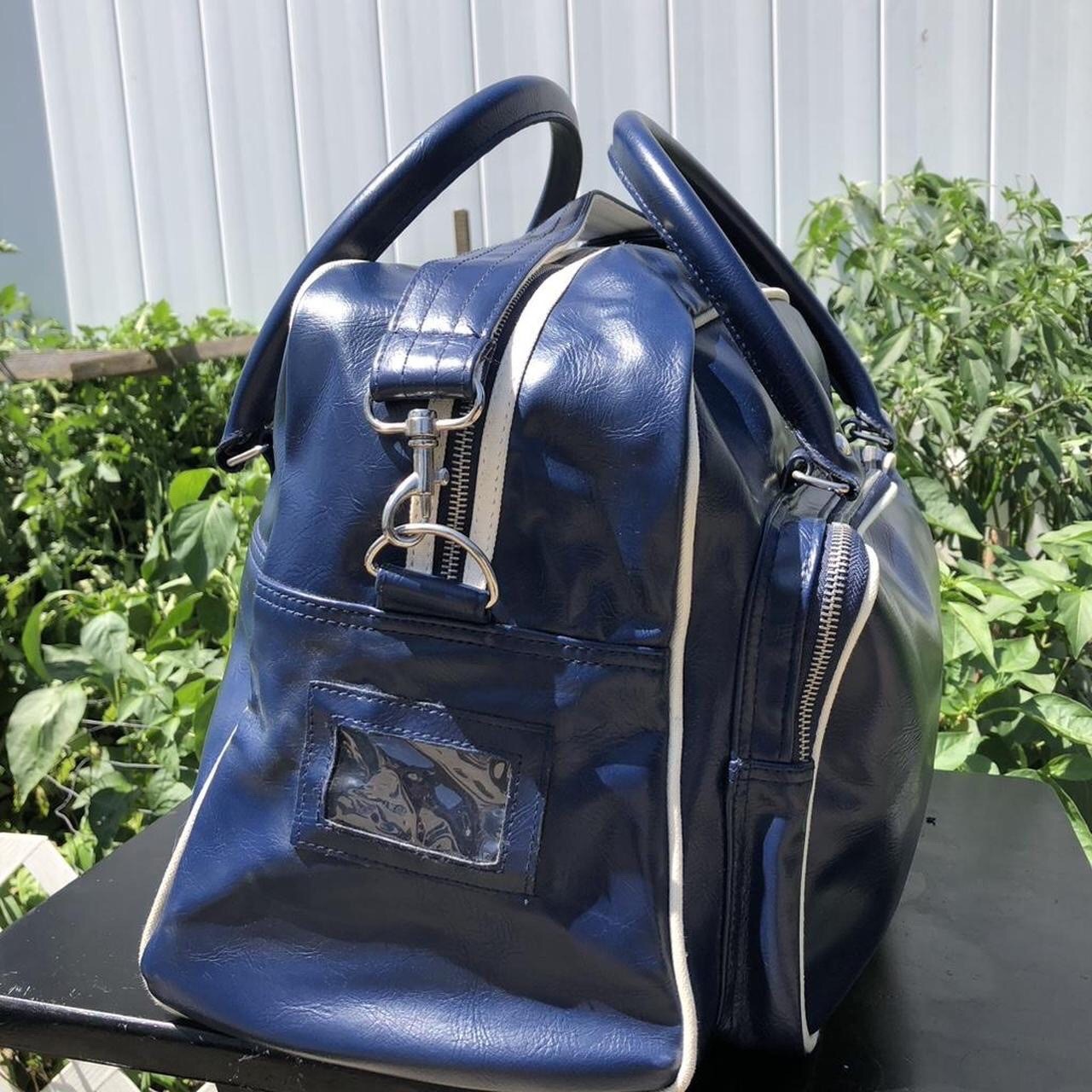 Fred Perry Holdall Leather PVC Blue/White Large Duffle Bag Luggage Carry On Bag