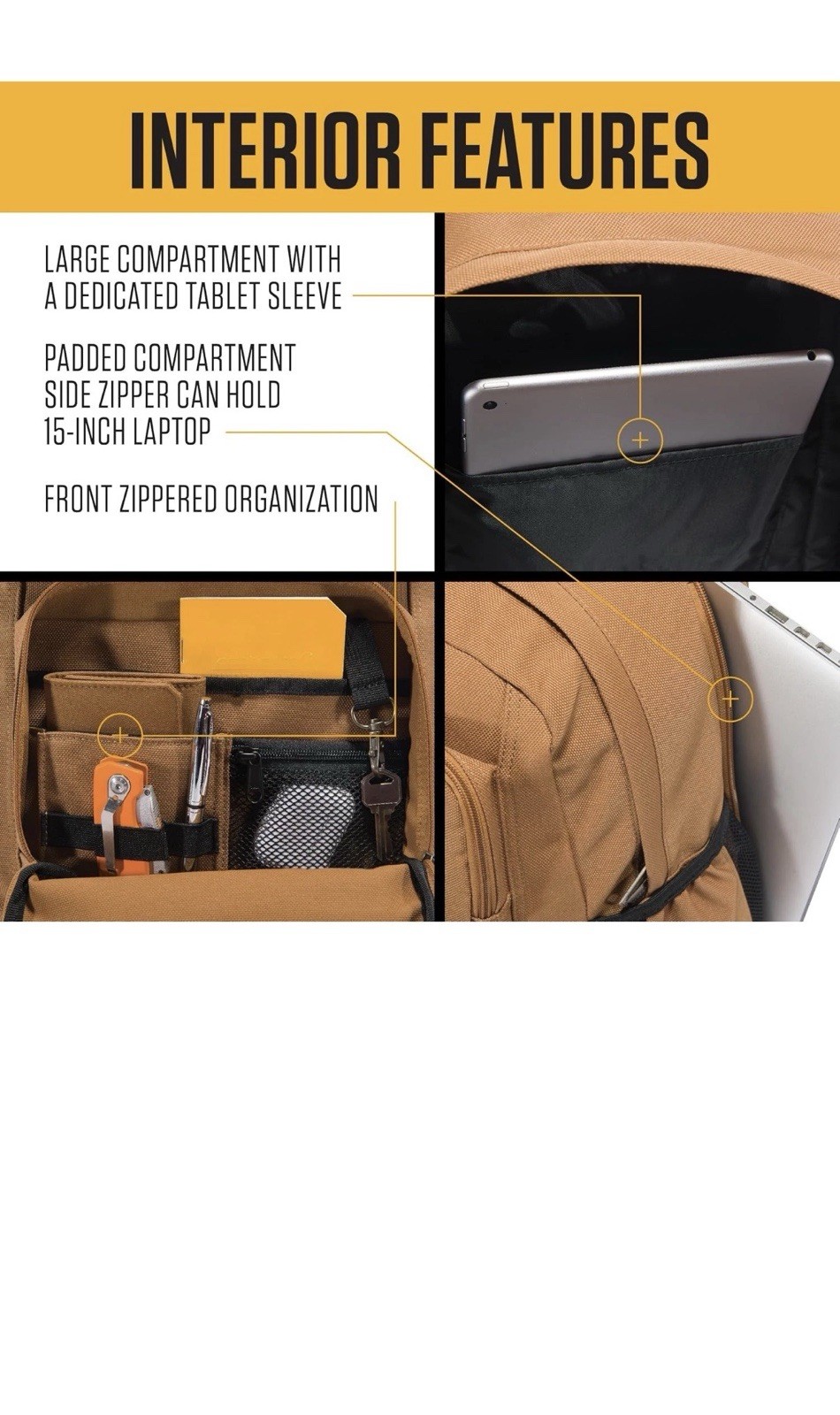 Carhartt 28L Dual-Compartment Backpack, Durable Pack w/ Laptop Sleeve, Brown