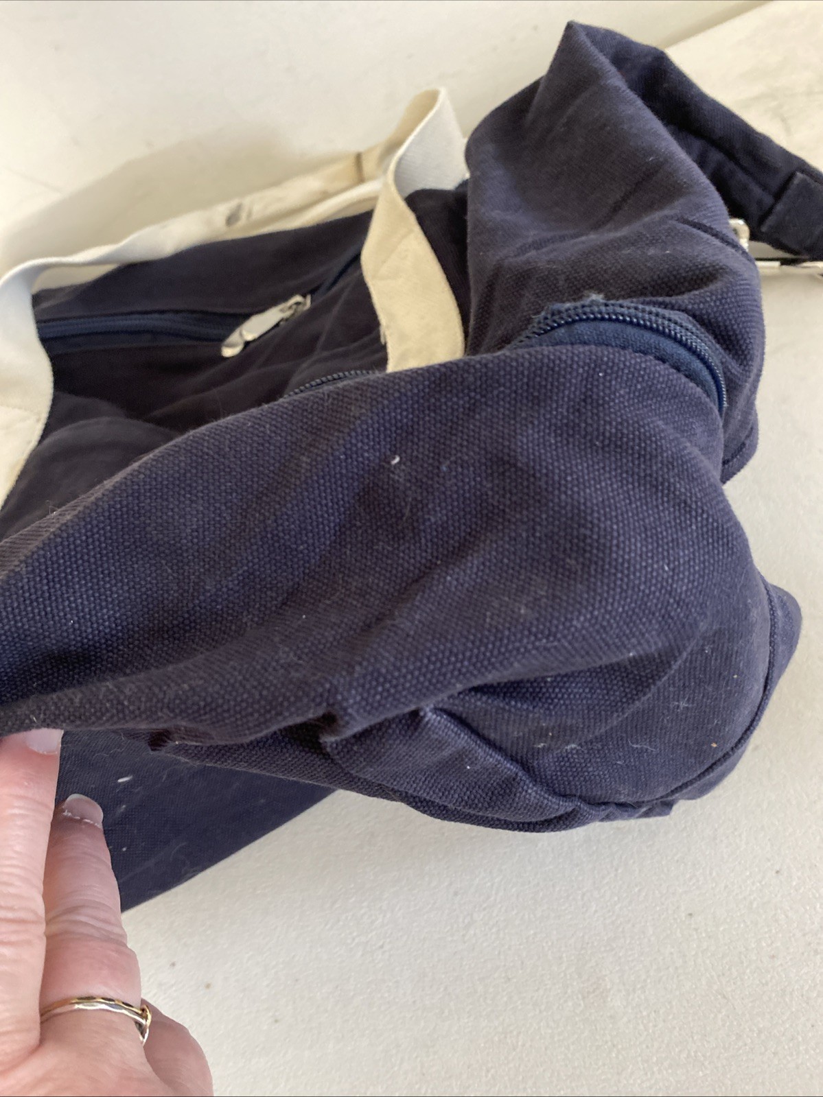 LO & SONS Catalina Deluxe Large Weekend Bag 100% Cotton Blue White Duffle