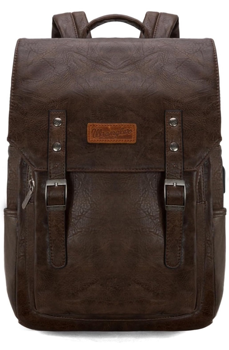 Montana West × Wrangler Brown Vegan Leather Laptop Backpack for Women Men Unisex