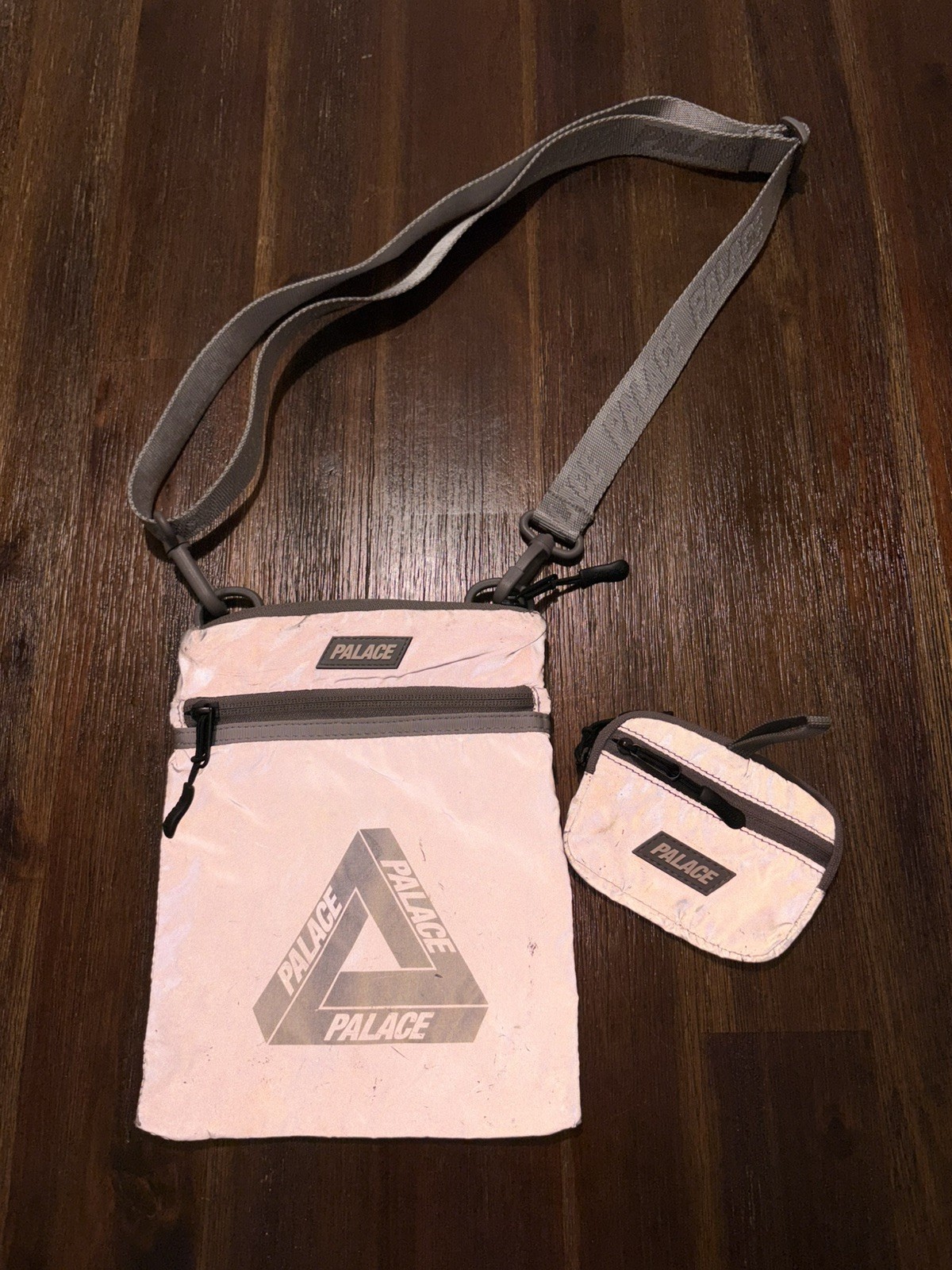 Palace Deflecto Flat Sack Silver Reflective Crossbody Bag SS19 w/ Mini Pouch