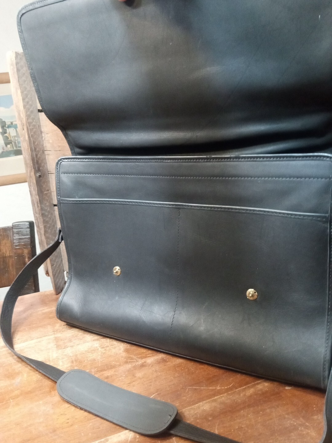 SCHLESINGER Heavy Black Leather Briefcase / Messenger Bag Made in USA