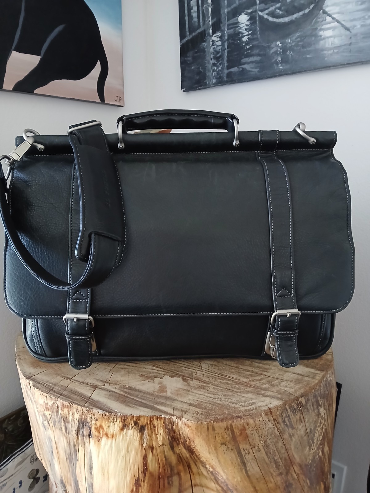 CLASSIC Black LEATHER ATTACHE Office Work BRIEFCASE Executive Lawyer MESSENGER