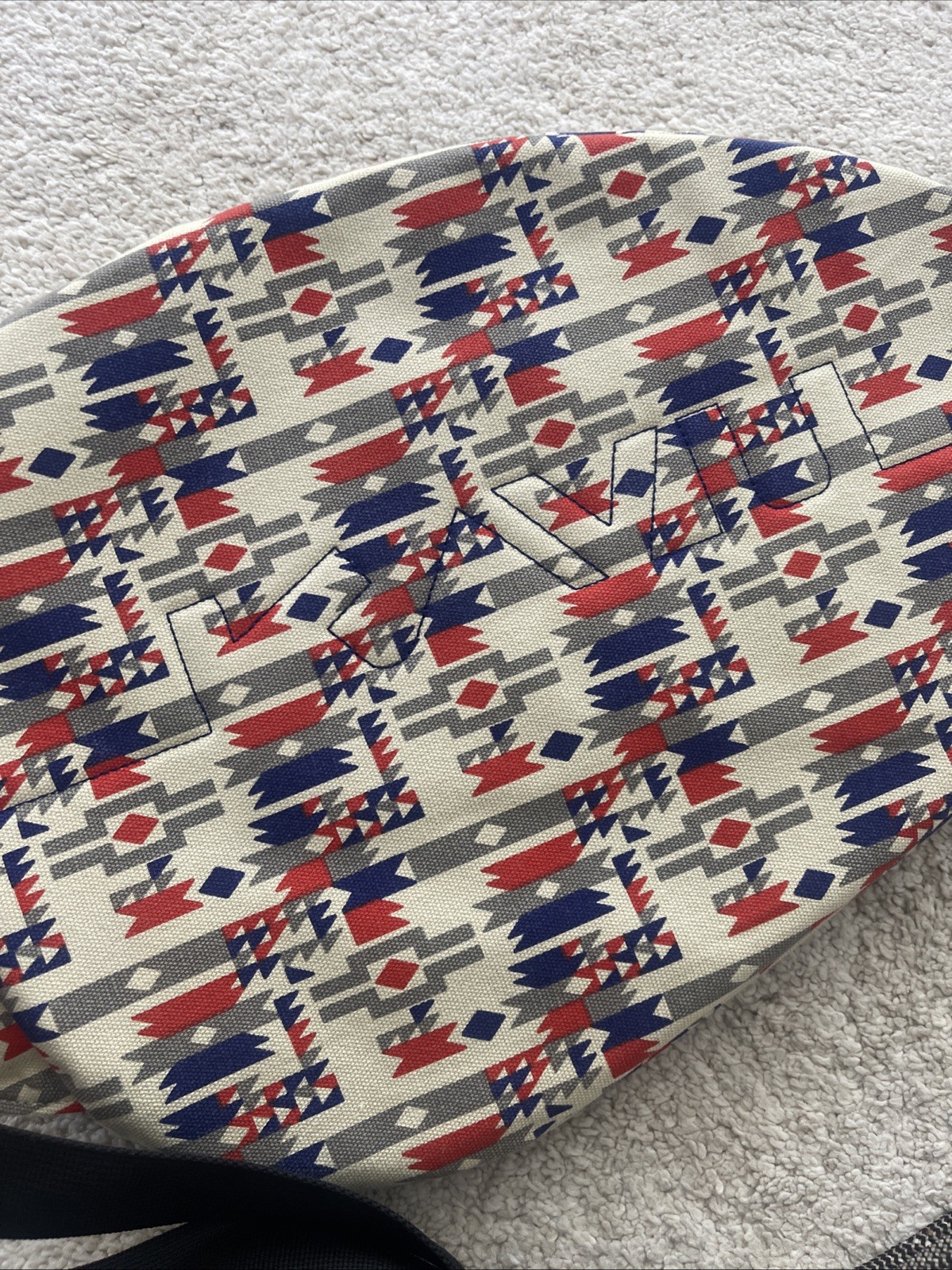 KAVU Sling Backpack Tribal Print Cotton Rope Strap Blue Red White