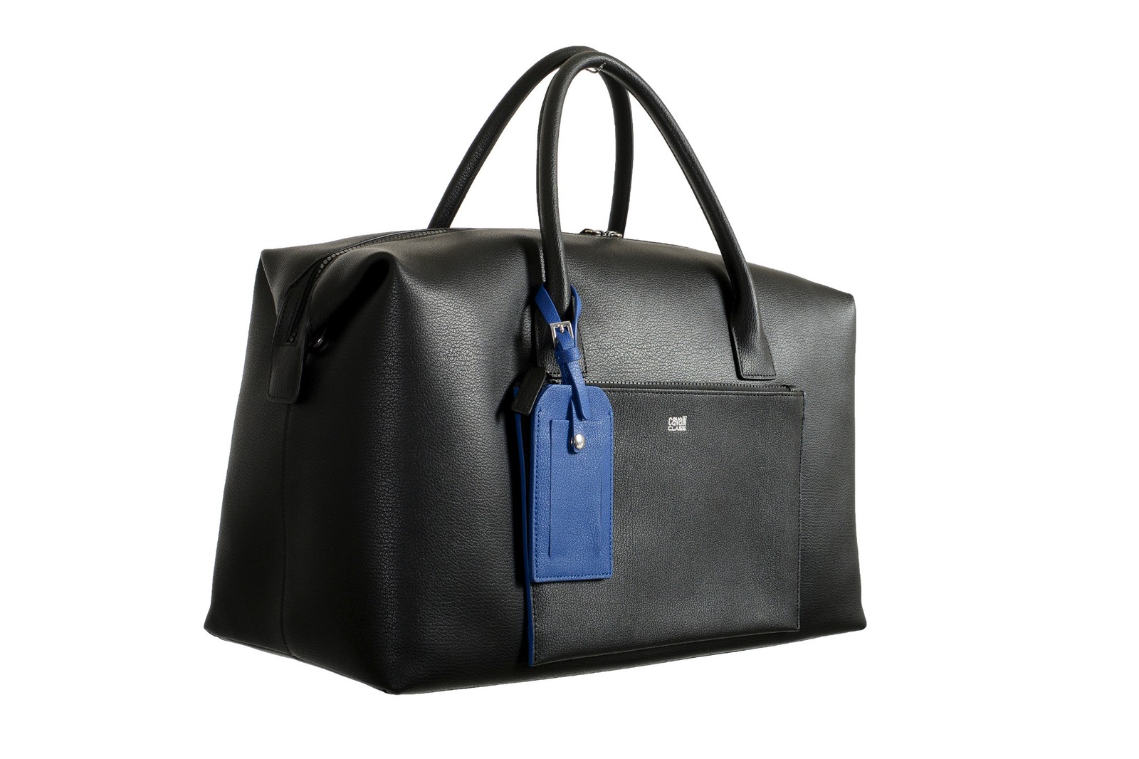 Cavalli Class Unisex Black Leather Duffel Travel Bag