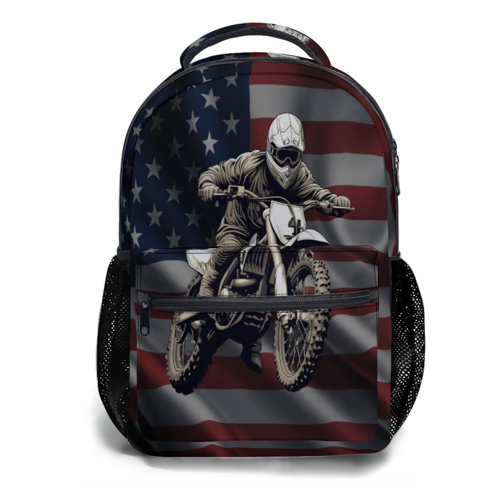 Motocross Dirt Bike American Flag School Backpack, Kids Backpack for Boys Gir…
