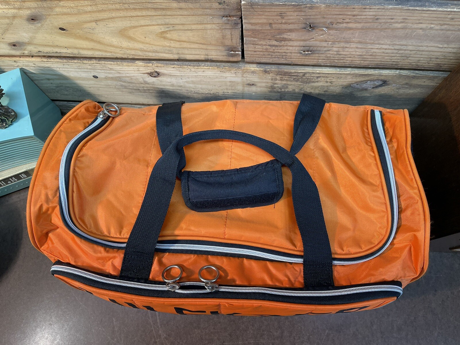 Rare Tommy Hilfiger Spellout Black and Orange Duffel Gym Bag 21 inches Long