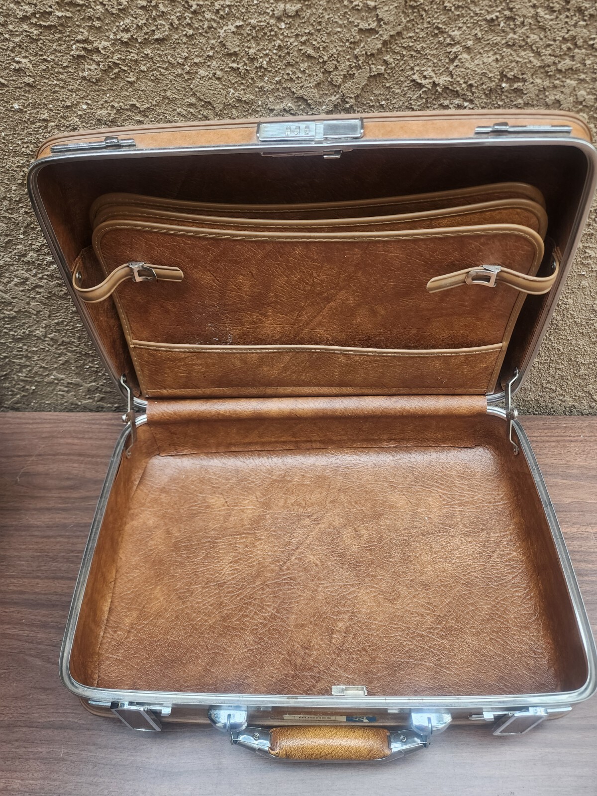 American Tourist Escort Briefcase with Vintage Hughes Aircraft stickers