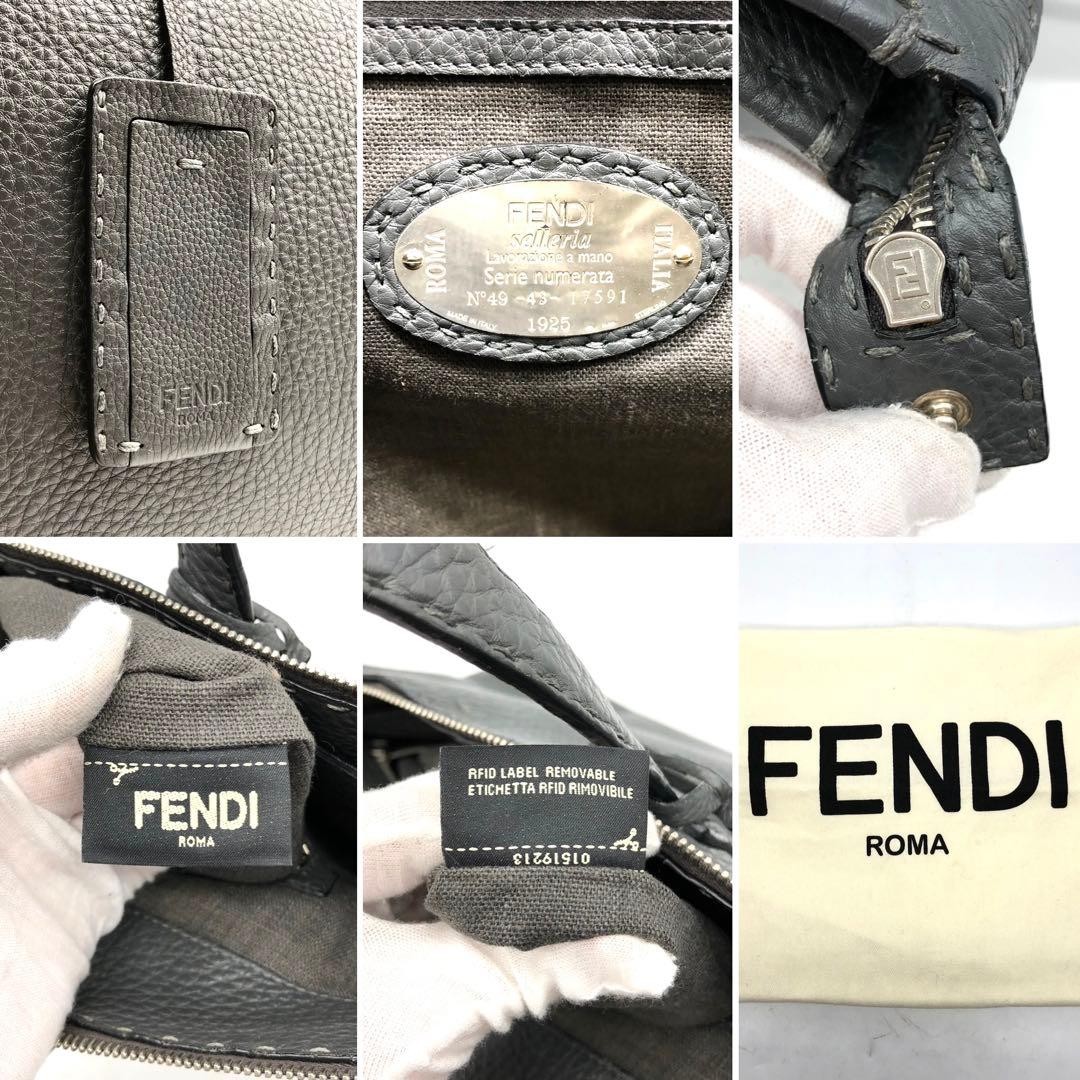 Fendi Selleria Briefcase Leather 2 Compartment Bag Charm Gray A4 Compatible