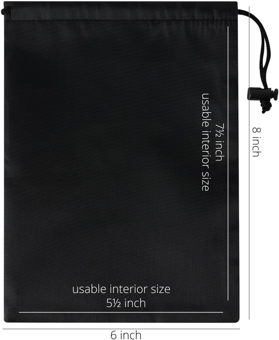 Drawstring Bag with Toggle – Nylon Cinch and Ditty Pouch – Six Pack (Black, 6 x