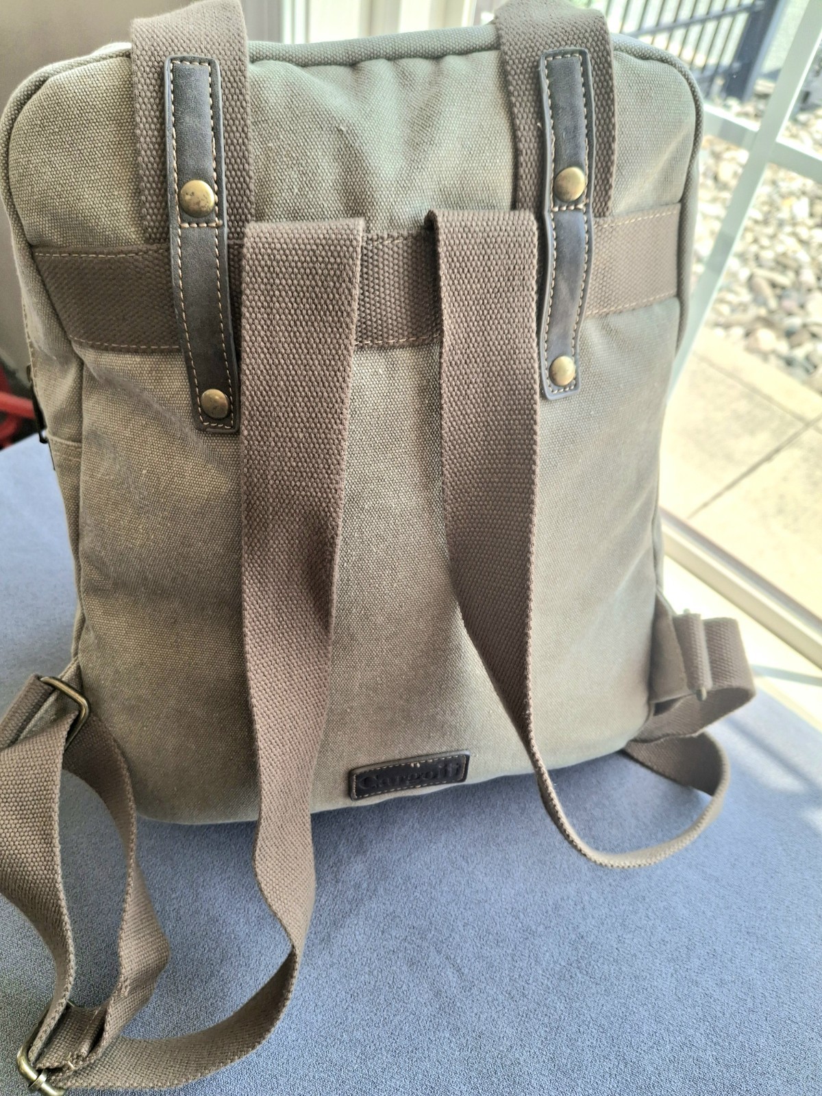 Cargoit Vtg Green Canvas Laptop Backpack Rucksack Leather Trim Magnetic Close