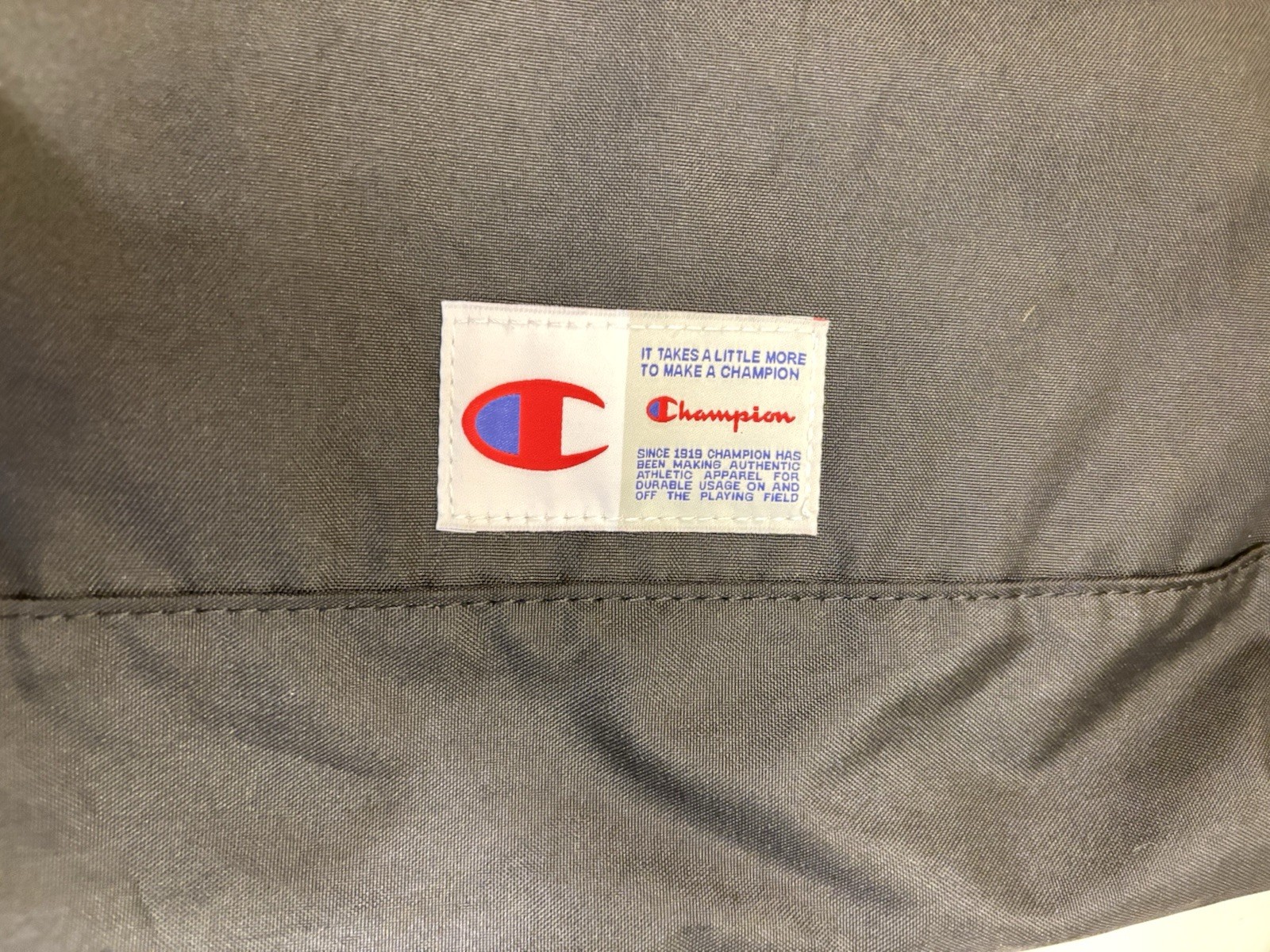 Champion Gray Drawstring Backpack Bag Zip Front Pocket Medium Unisex Adults