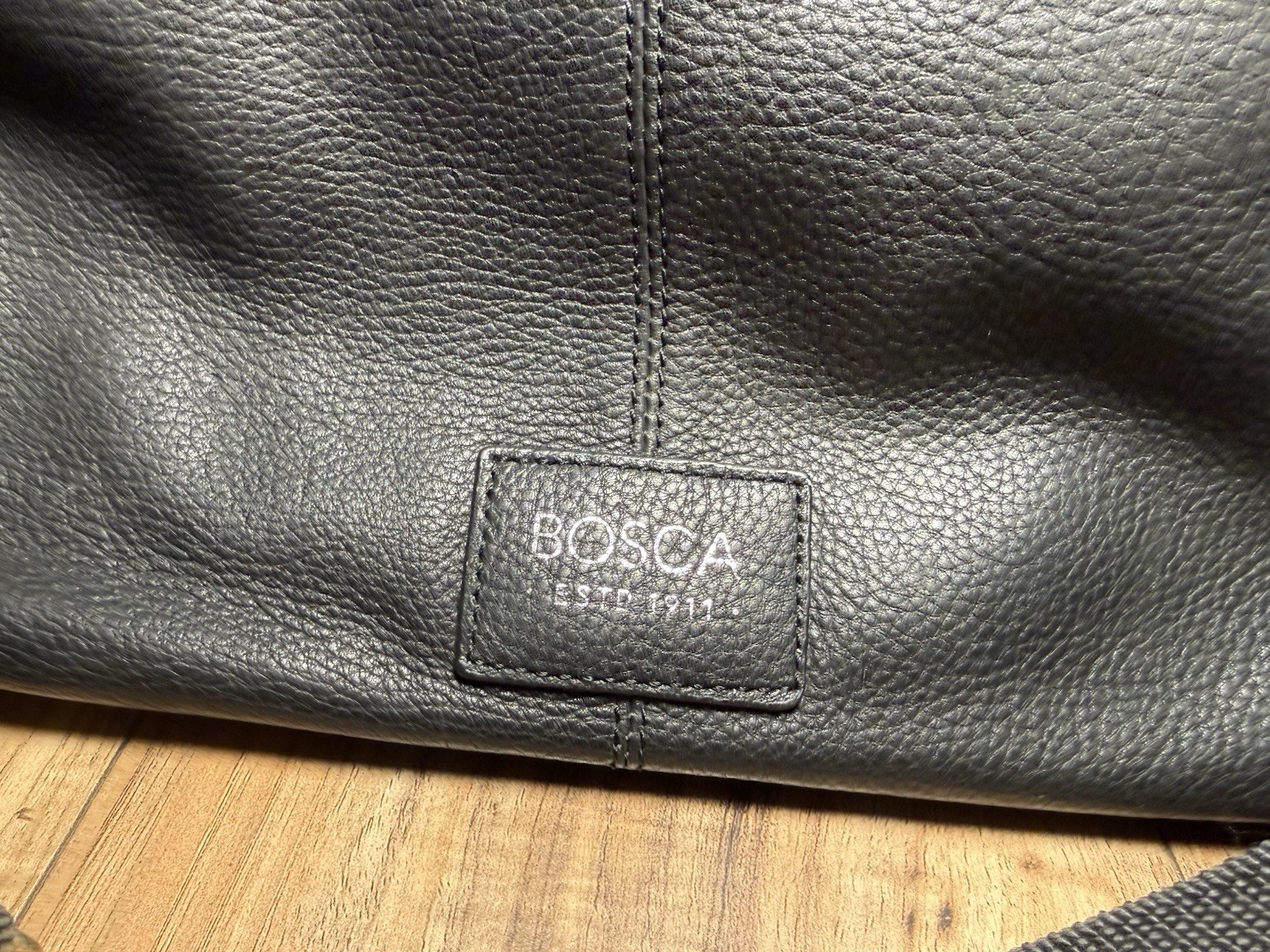 Bosca Full Grain Black Leather Monfrini Stringer Briefcase Laptop Messenger Bag