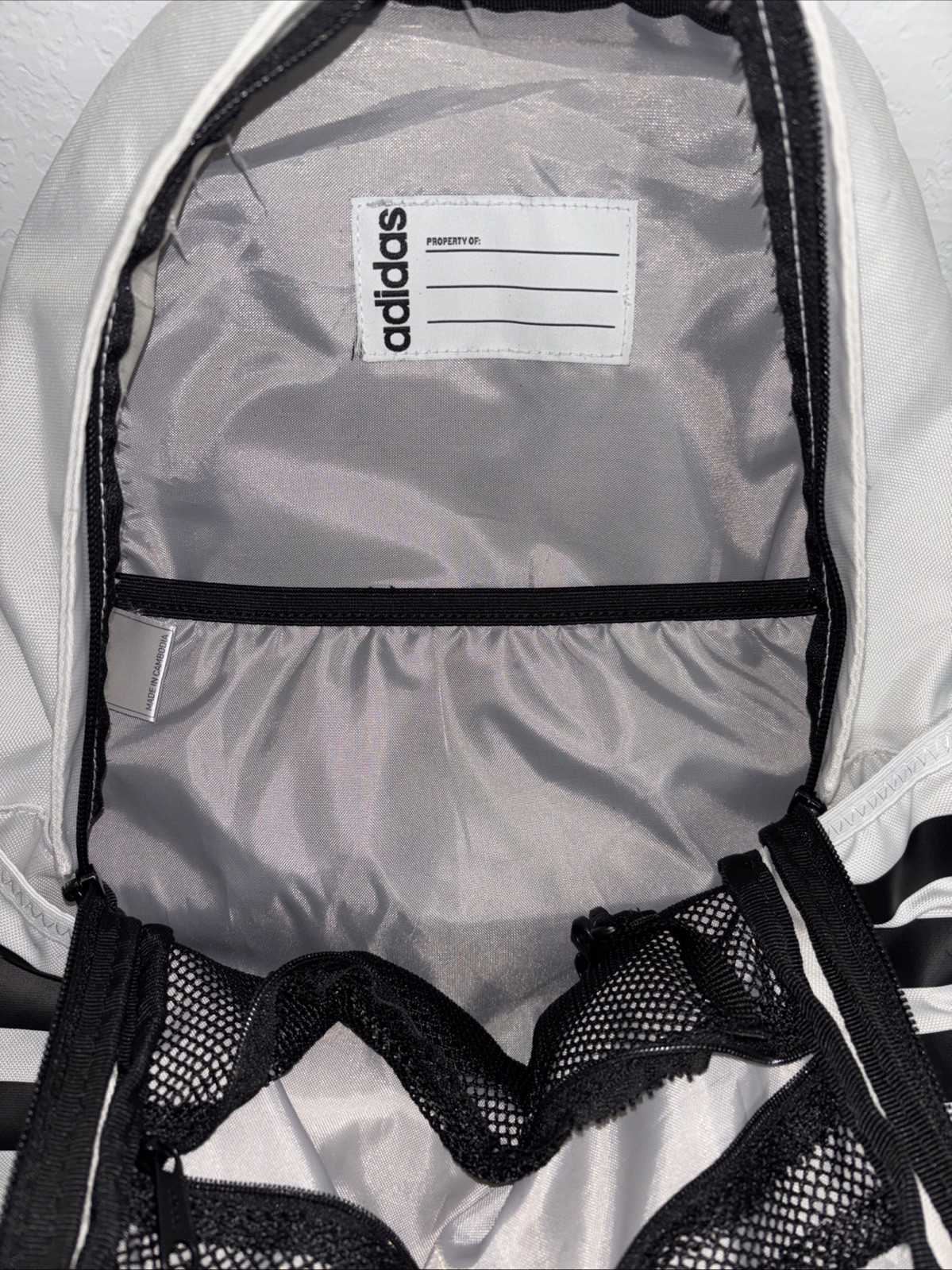 Adidas Classic 3 Stripe Backpack . White W/ Black
