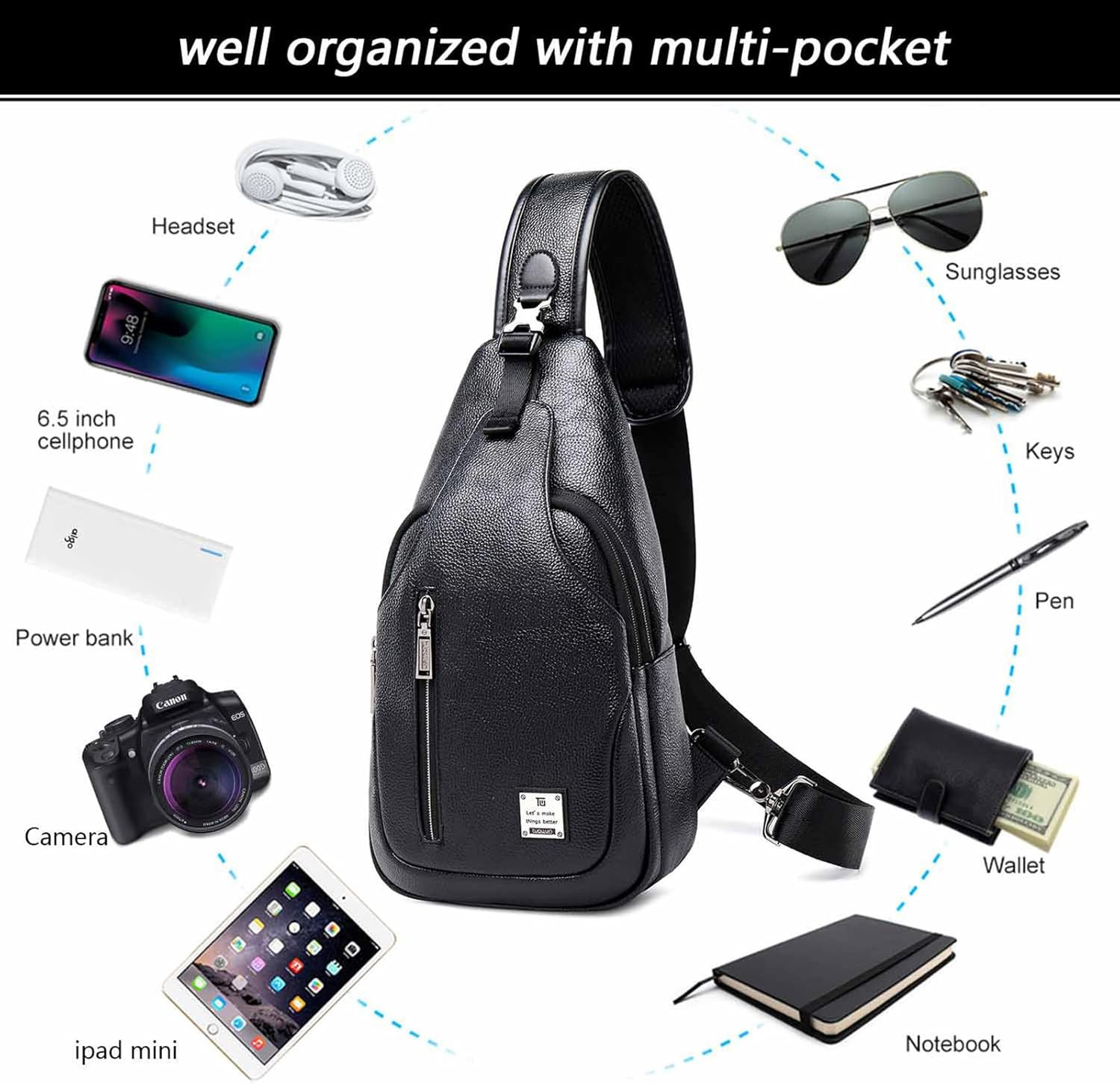 Small Sling Bag Crossbody Backpack over the Shoulder Bag for Men Women Travel Ou