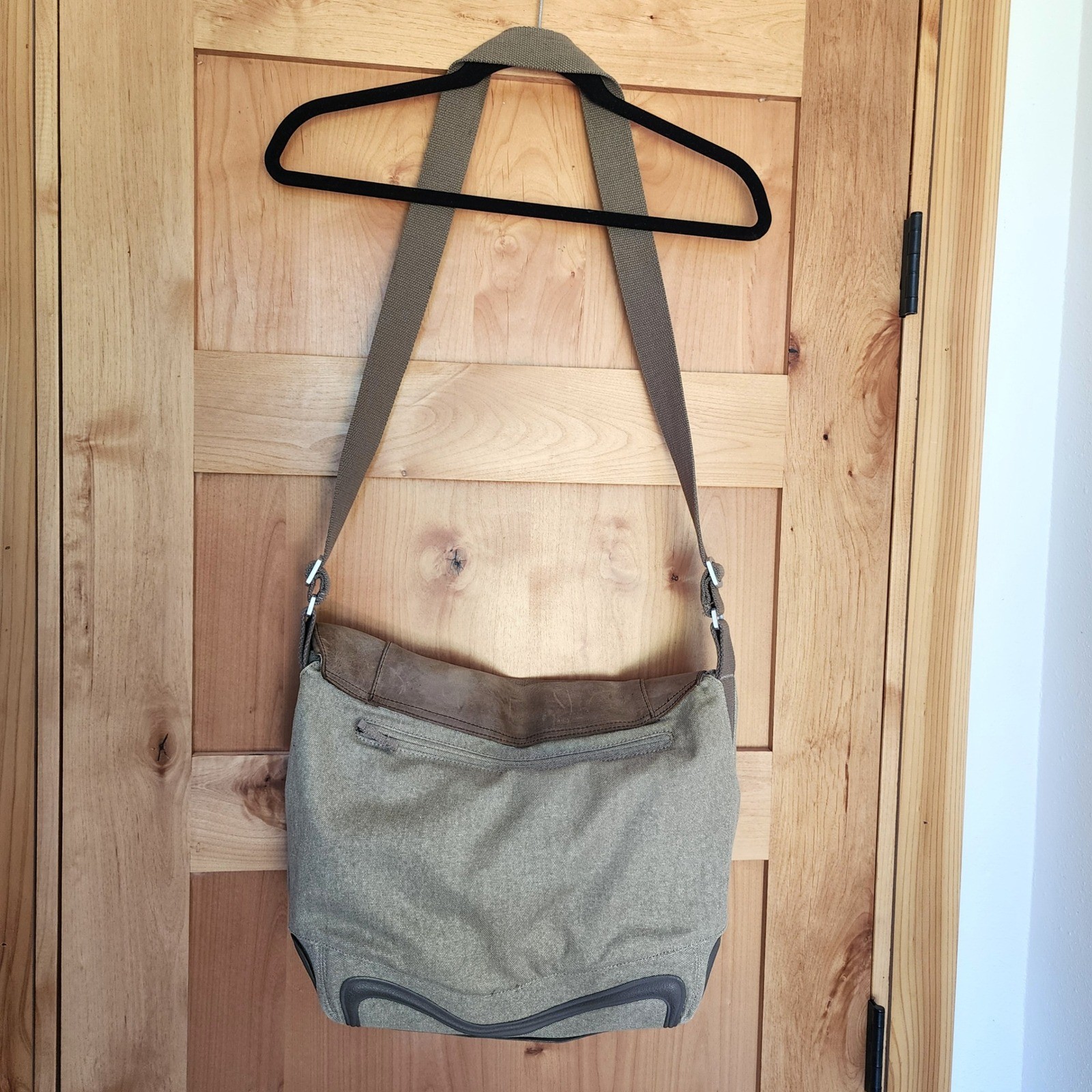 Keen Large Green Brown Leather Canvas Messenger Bag Laptop Book Bag Utility