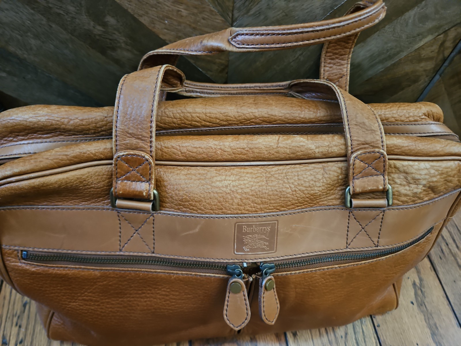 Vintage Burberrys Tan Leather Briefcase Business Bag