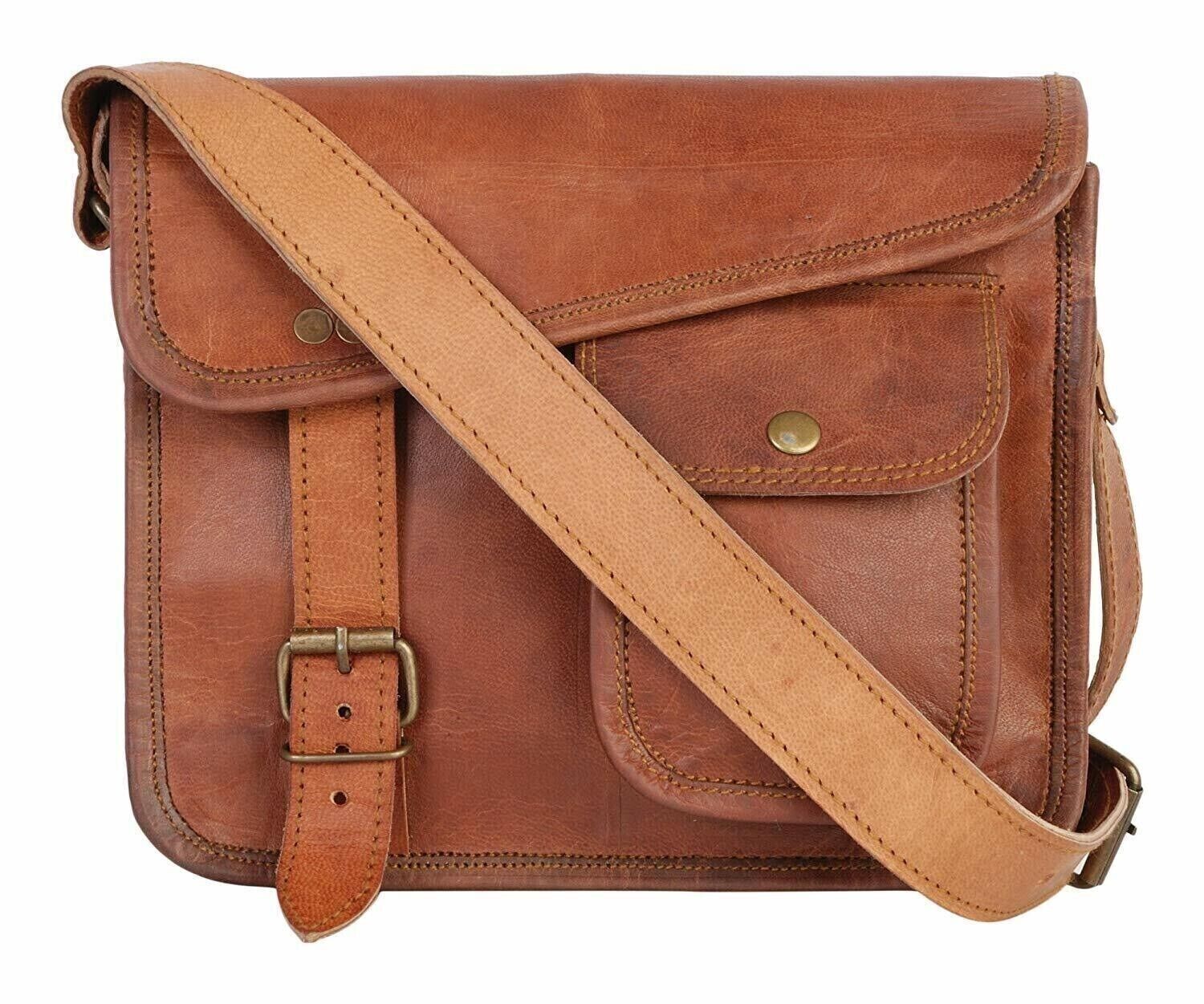 Leather Messenger Shoulder Laptop Briefcase Men Satchel Crazy Goat Hide 18″ Bag