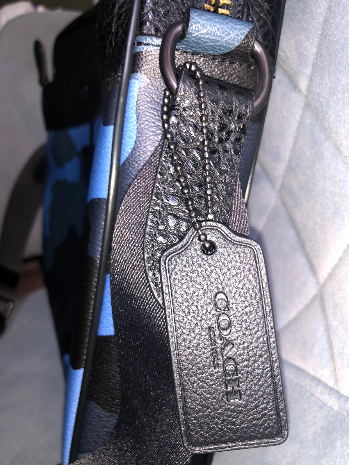 Coach Charles Camo Dusk Blue Pebble Leather Camera Crossbody Bag F29052