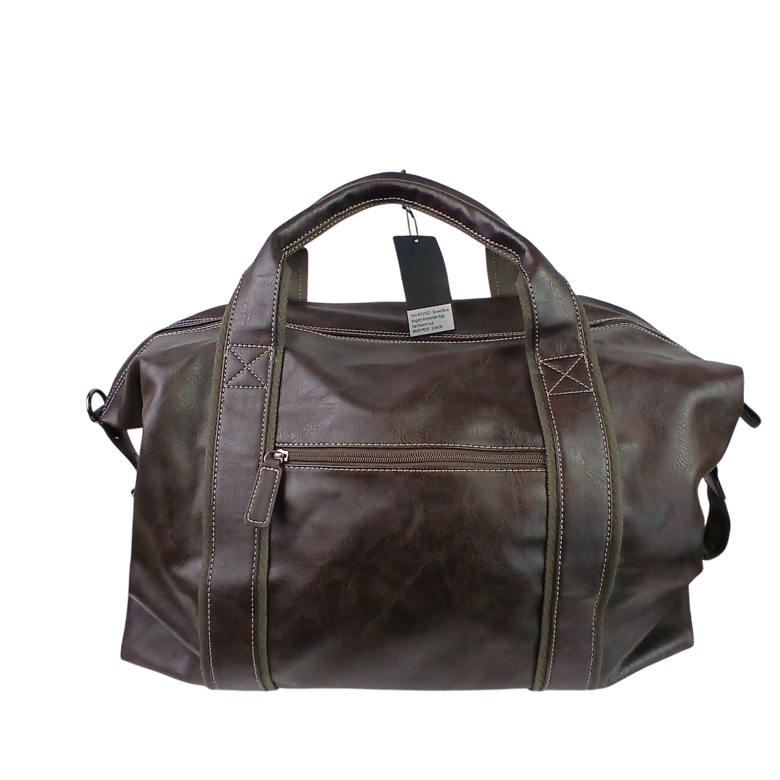 Bugatti Weekender Bag Brown Vegan Leather Duffel Travel Carry-On MSRP $149.99