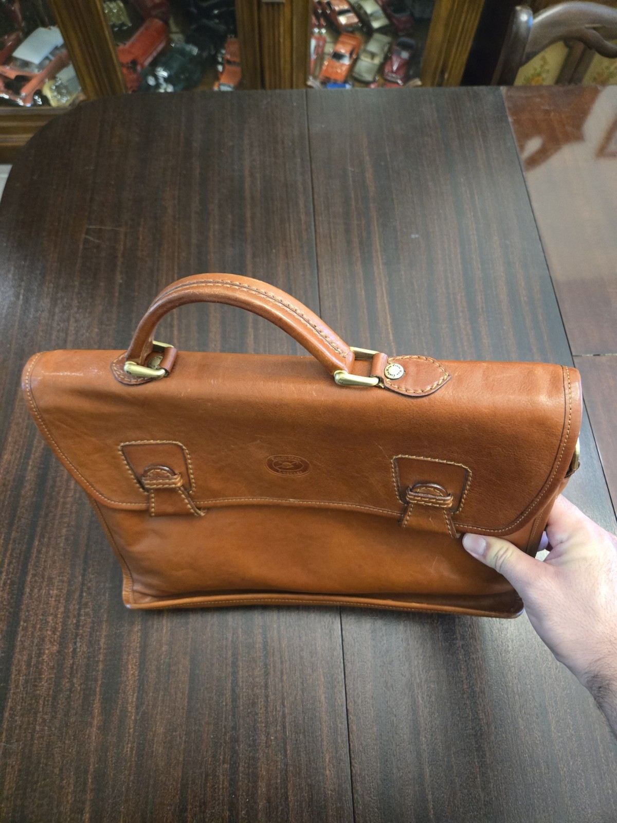 Mens Leather Conte Max Briefcase Made In Italy