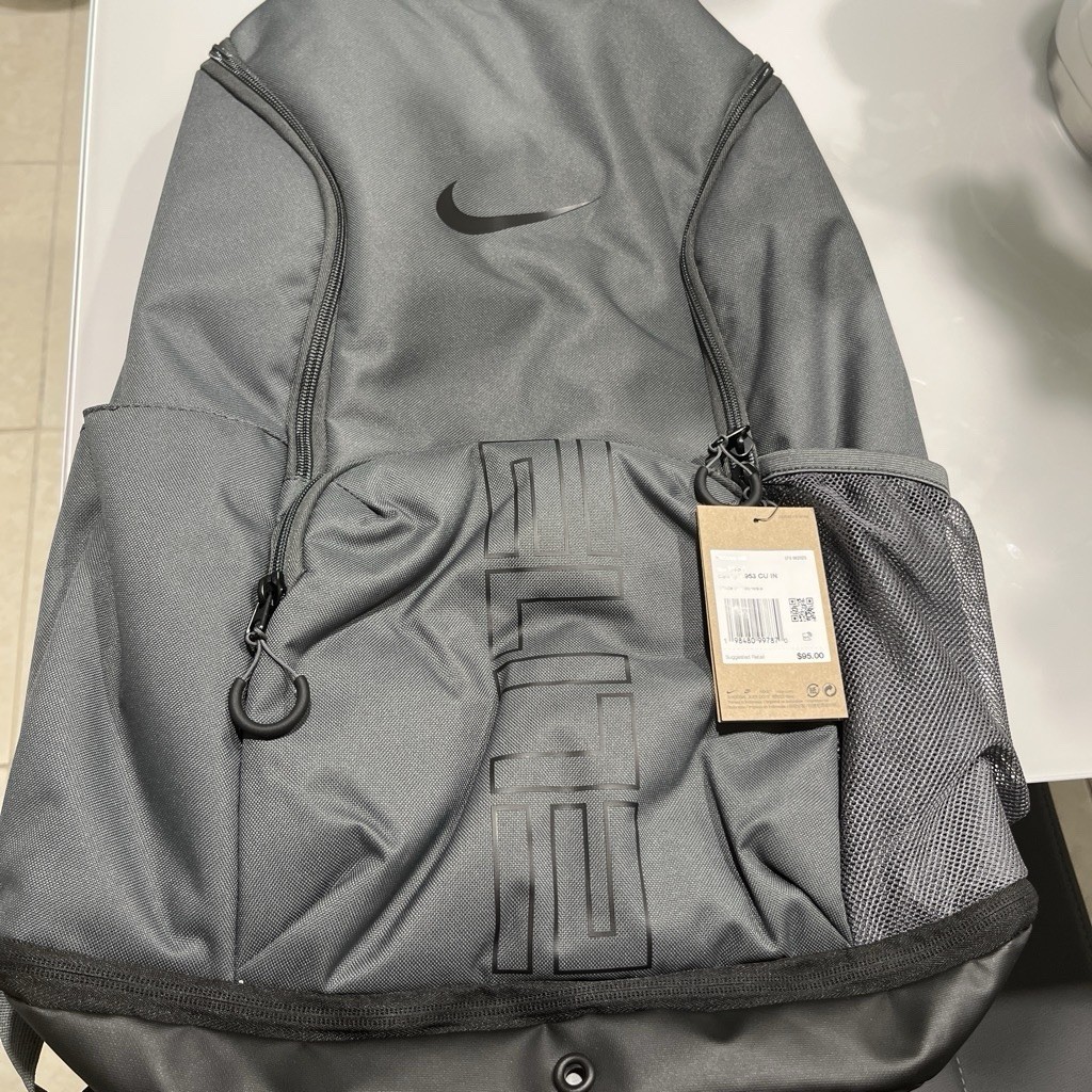 Nike Elite Gray/Black Backpack Zip Closure Padded Straps Inner/Outer Pockets