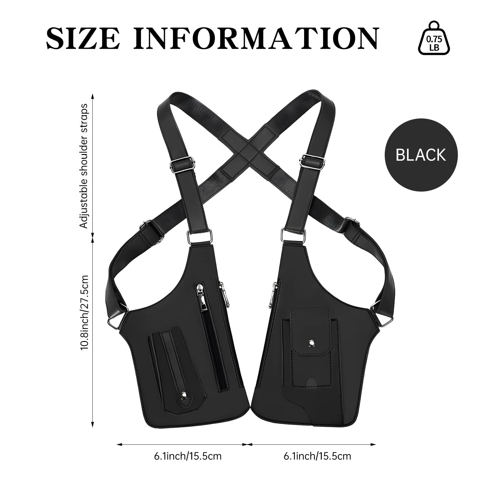 Double Shoulder Armpit Bag for Men, Anti-Theft 11.8 x 6.3 inches, Black