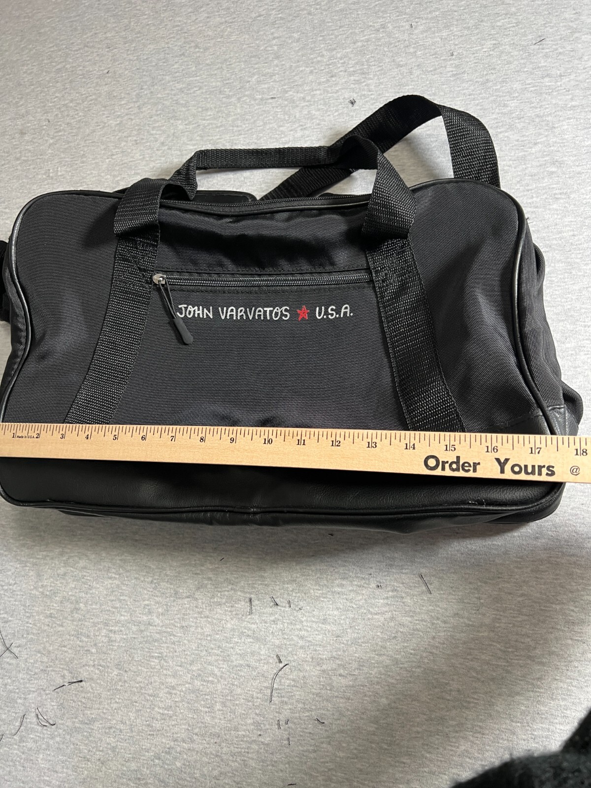 John Varvatos USA Canvas Duffle Gym Weekend Bag 17x11x7 Faux Leather Trim