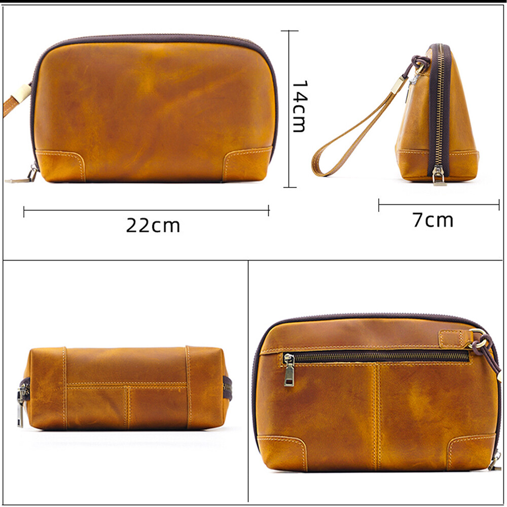 Genuine Leather Men Clutch Bag Earphone Charger Data Cable Storage Pouch Handbag