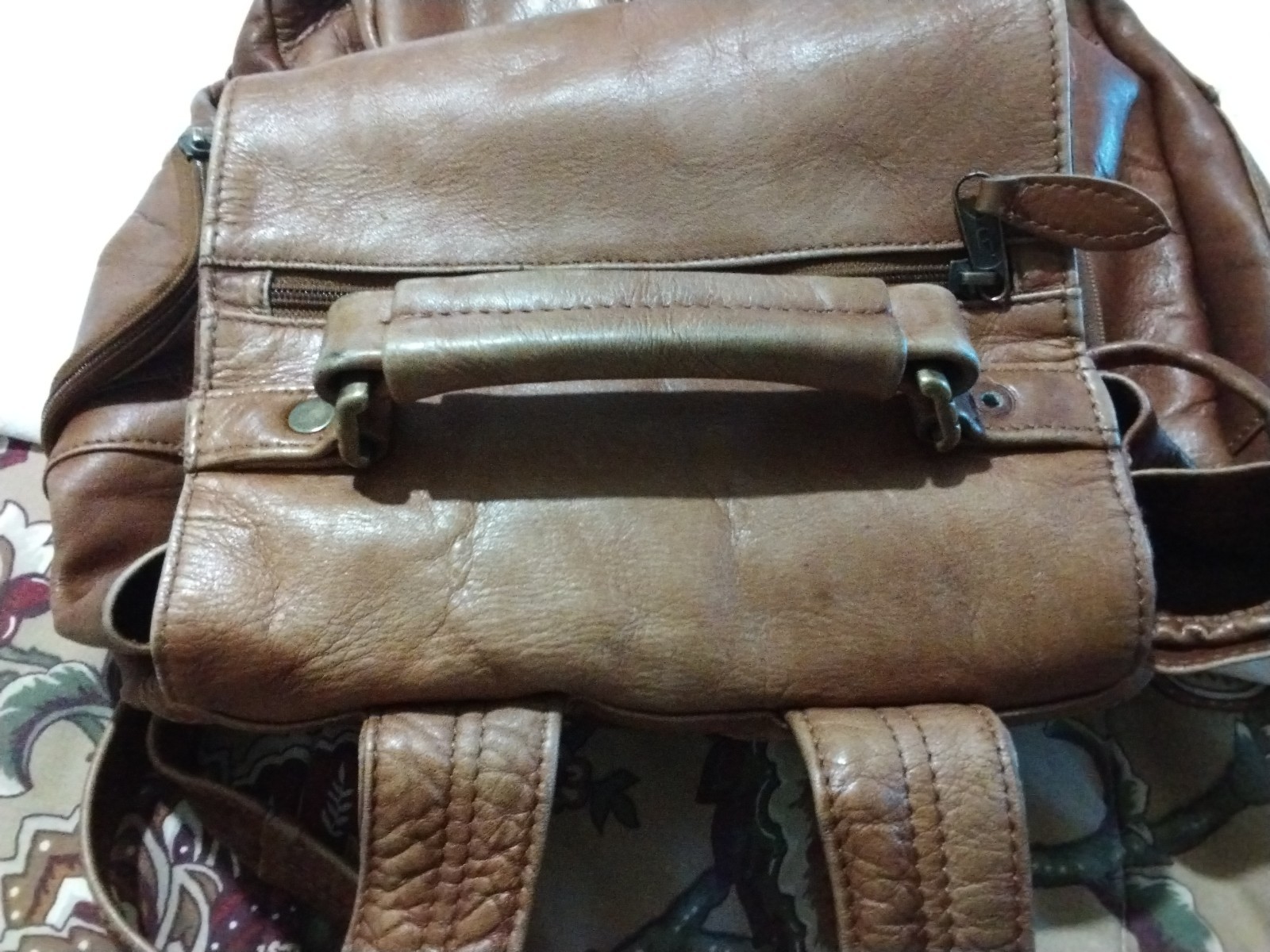 Vintage Brown Leather Backpack,From Columbia South America Drawstring &Snap READ