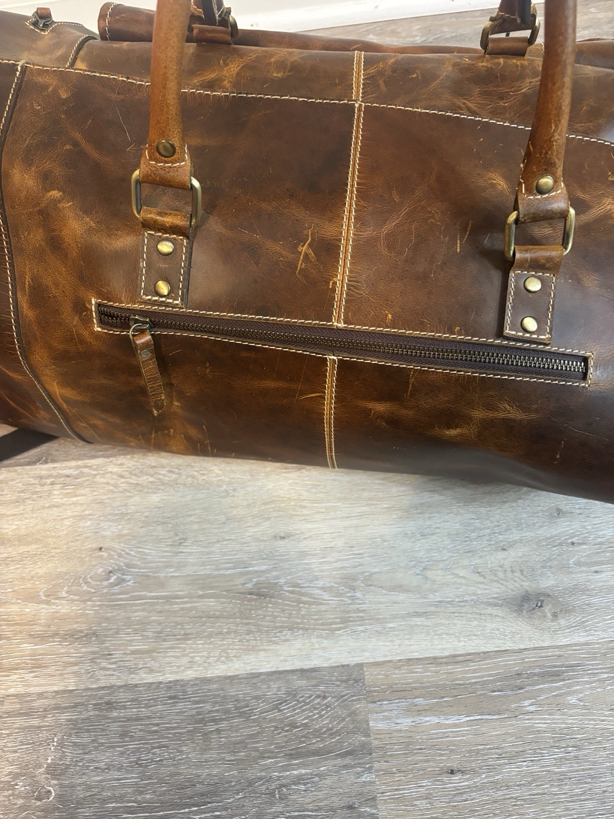 KomalC Leather Duffel Bag Mens Large Brown Overnight Travel Weekender Carry On