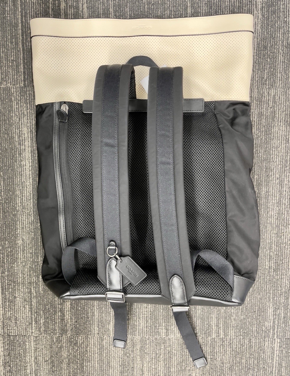 COACH F56662 Explorer Back Pack Perforated Mixed Materials Chalk/Black