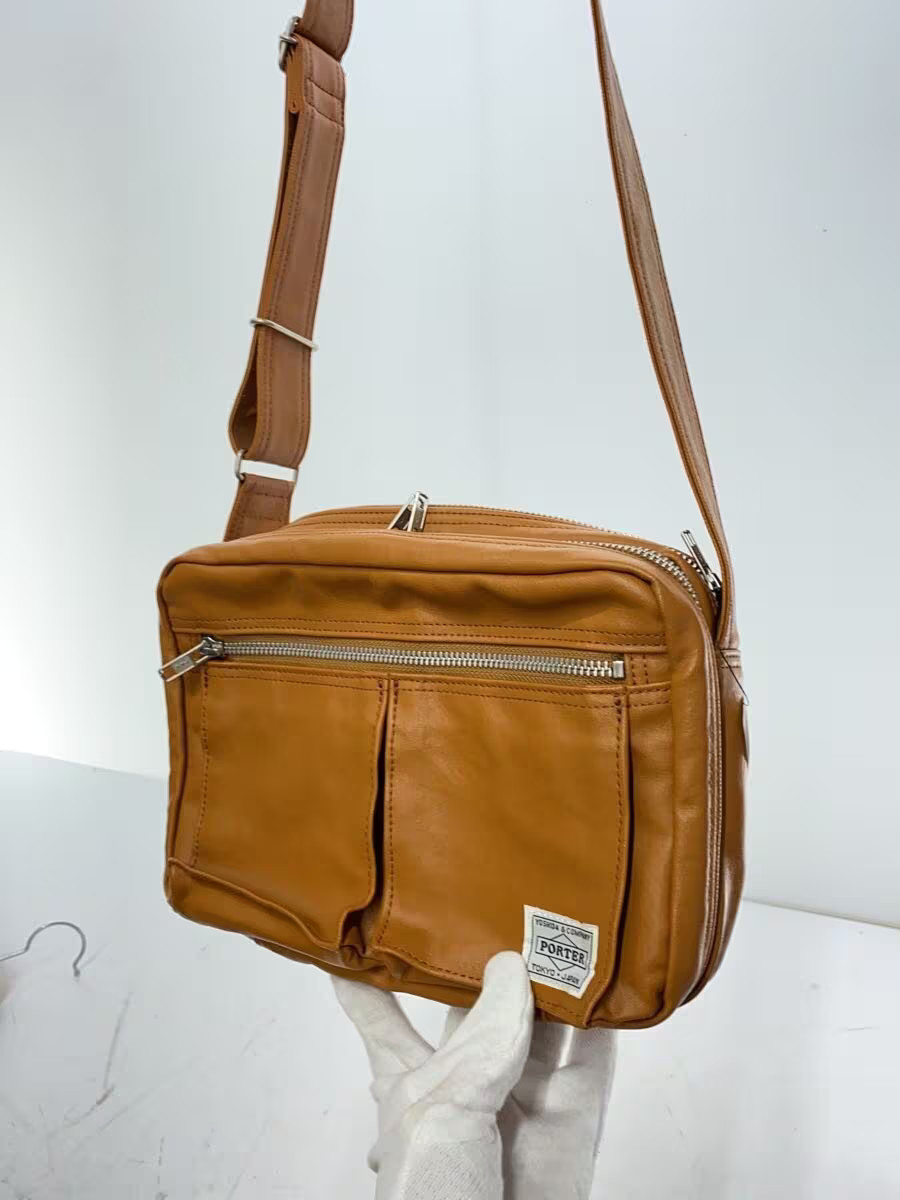 PORTER Shoulder Bag Leather Camel Plain