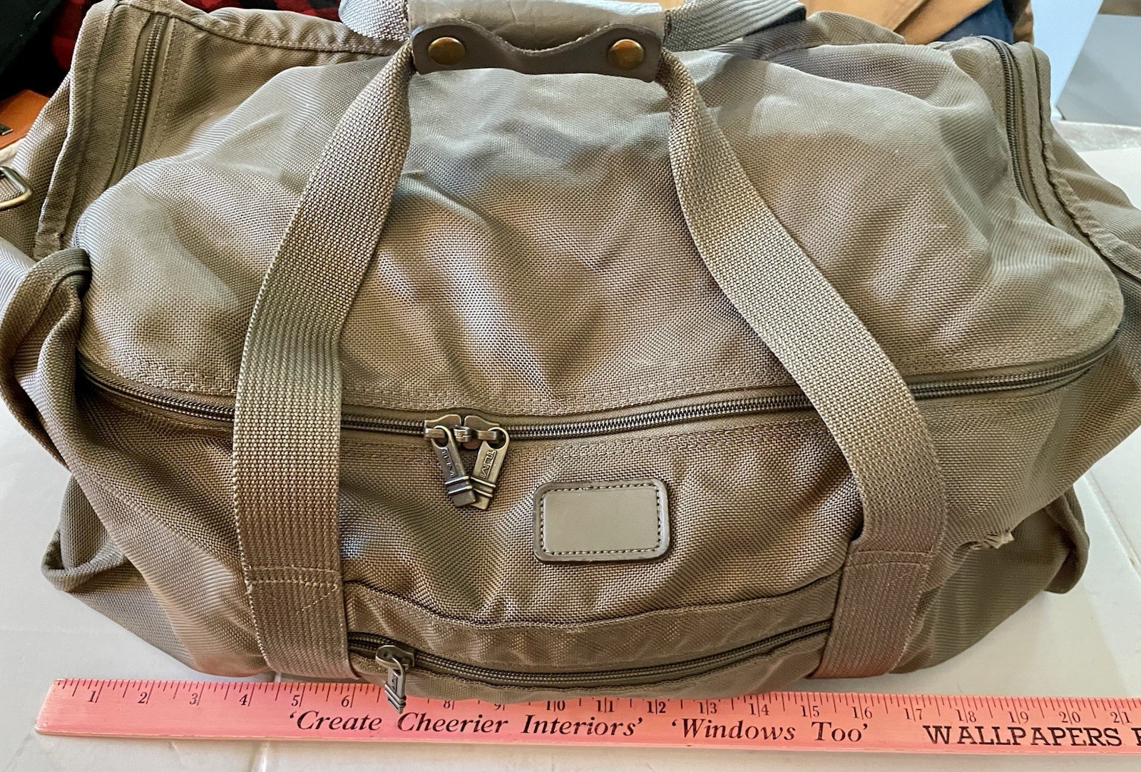 Vintage TUMI Khaki Bronze Ballistic Nylon Travel Duffle Bag Weekend Carry On 22”