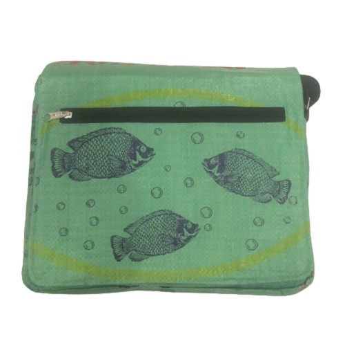 Fair Trade Recycled Fish Feed Messenger Bag Handmade in Cambodia