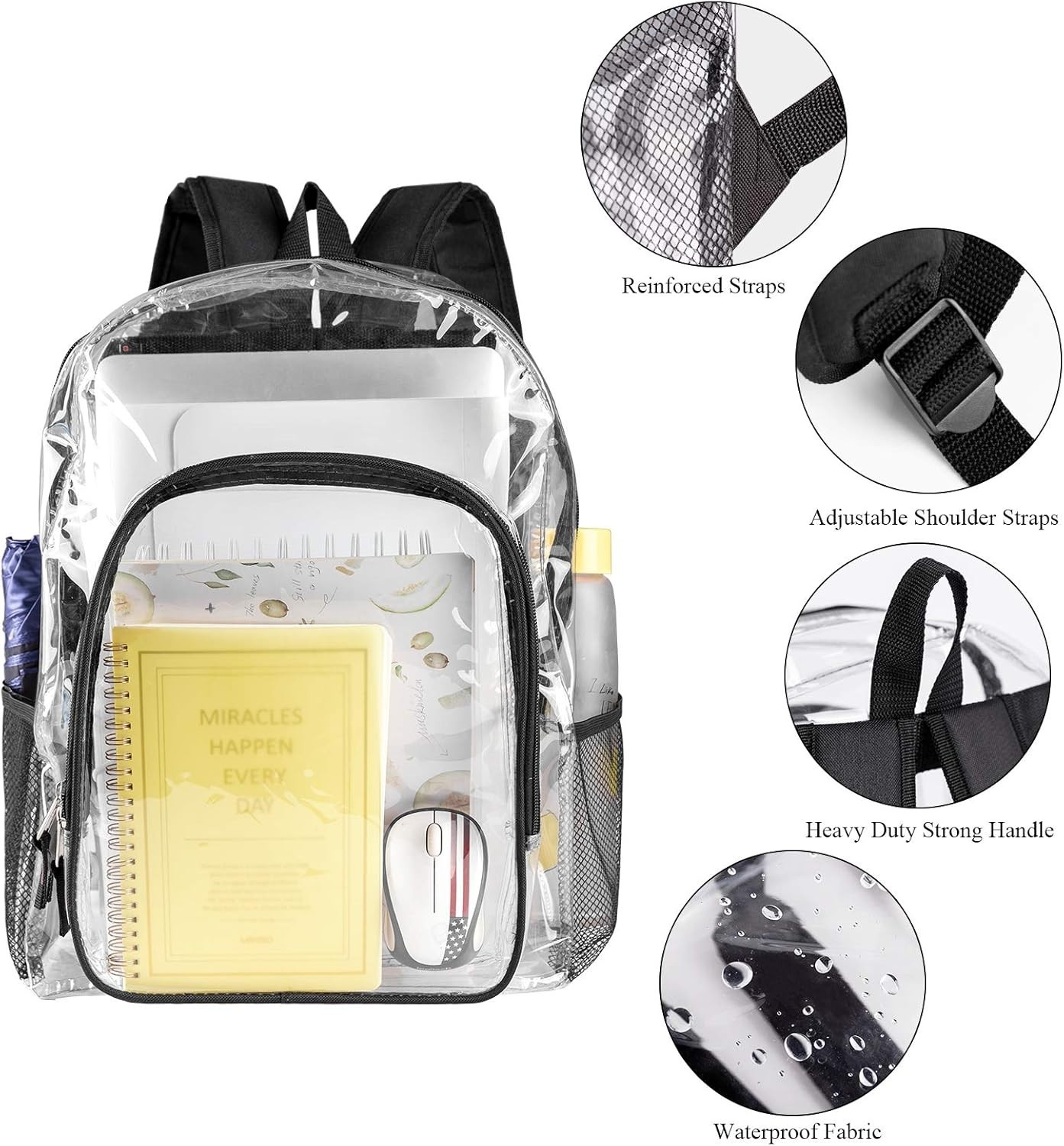 Clear Backpack Heavy Duty Transparent Bookbag for School Work Concert
