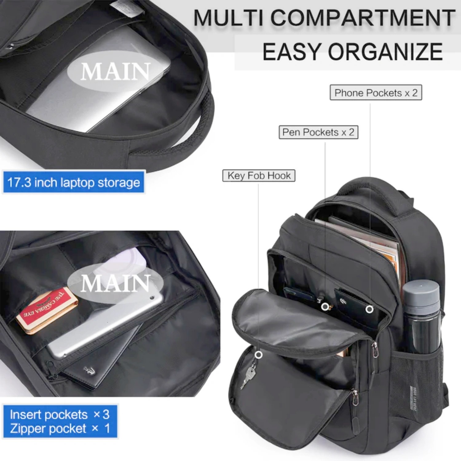 OIWAS 17.3″ Laptop Backpack Men Business Travel Backpack Daily Leisure Bag Black