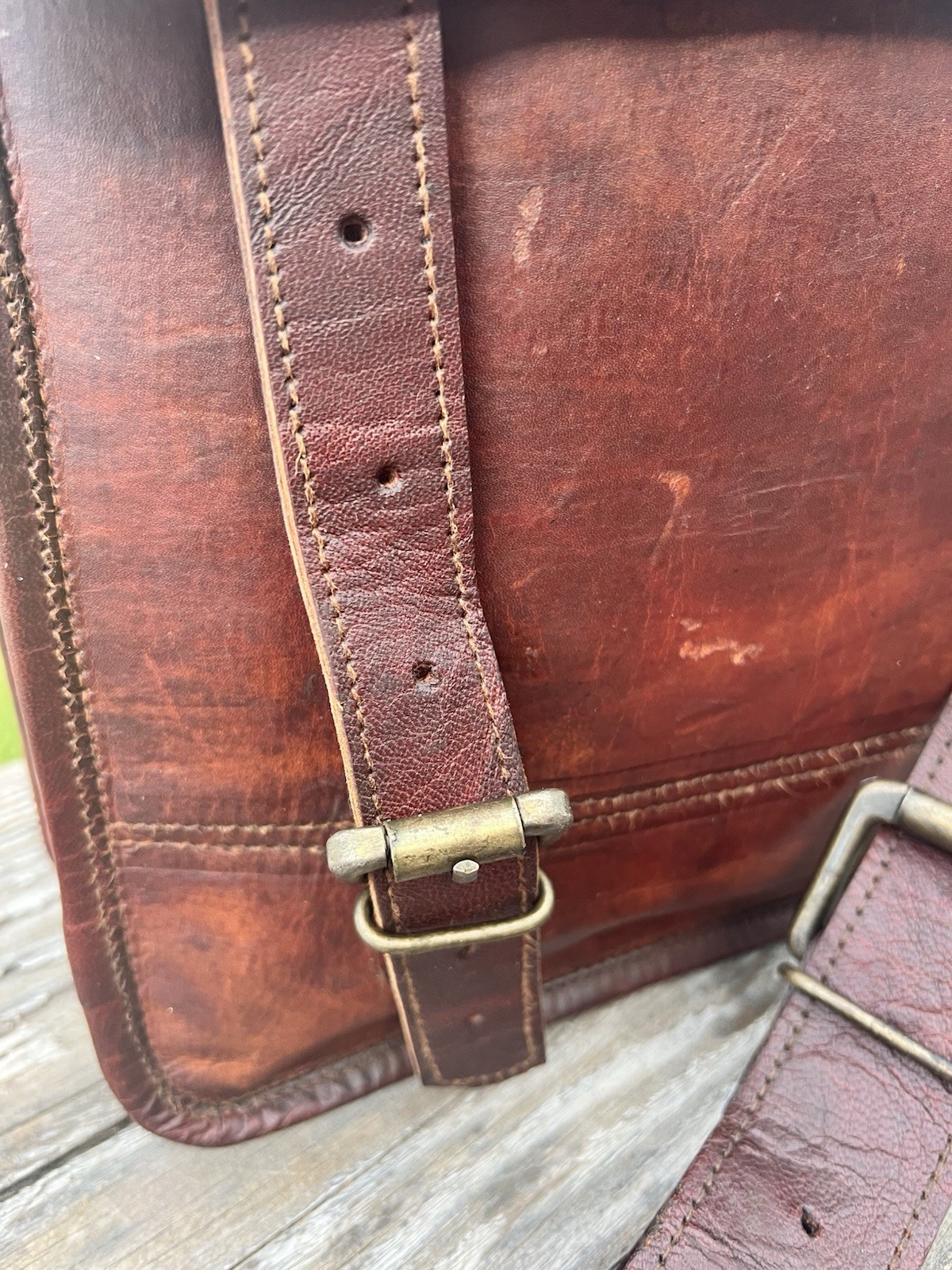 Vintage Leather Messenger Bag Briefcase Laptop Fabric Interior 13″x 10″x 4″