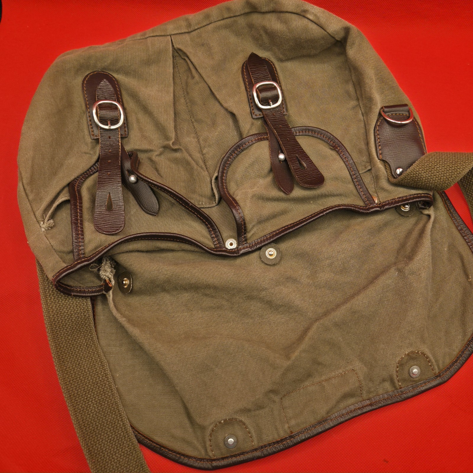 Vintage Eddie Bauer Canvas Messenger Bag Made in West Germany Leather Trim Khaki