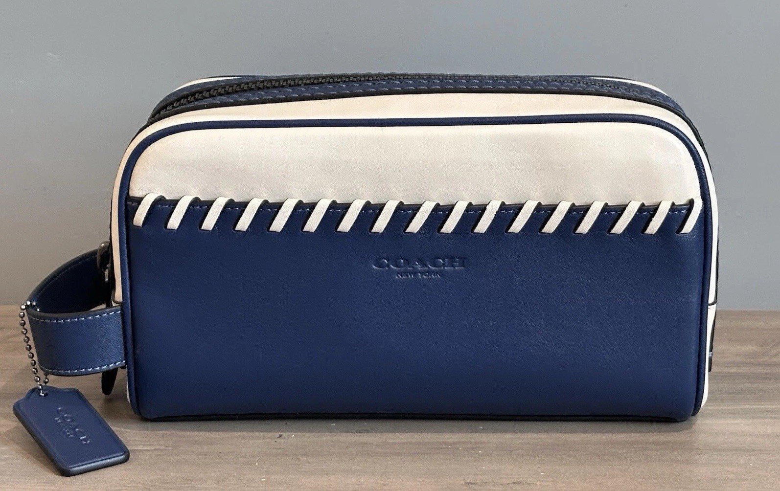 COACH Small Travel Kit With Whipstitch CAX53 Smooth Leather Deep Blue/Chalk NWT