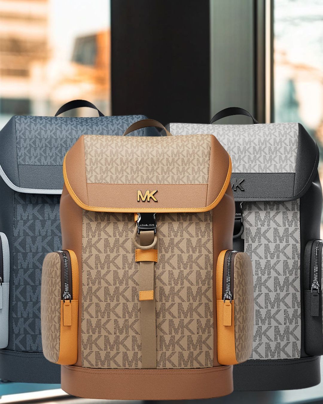 Michael Kors Cooper Men Medium Signature Logo Travel City Backpack Variation