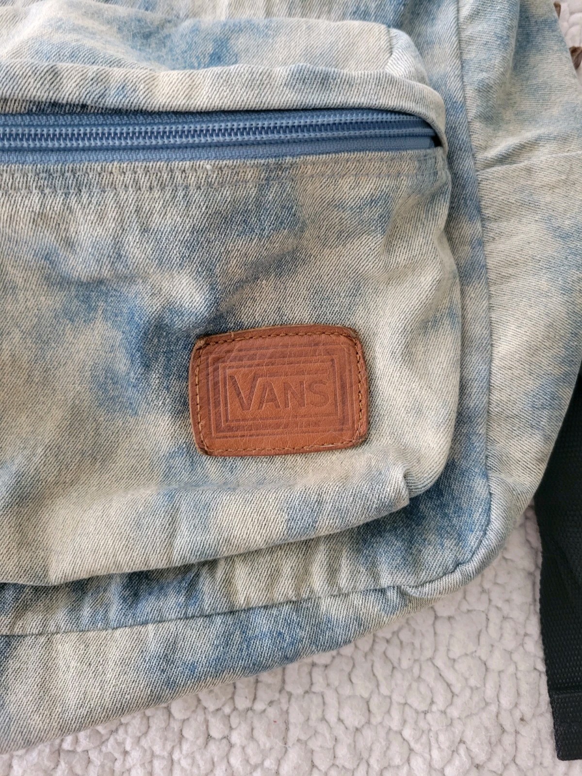 Vans Off The Wall Denim Tie Dye Wash Blue Jean School Backpack Leather Patch