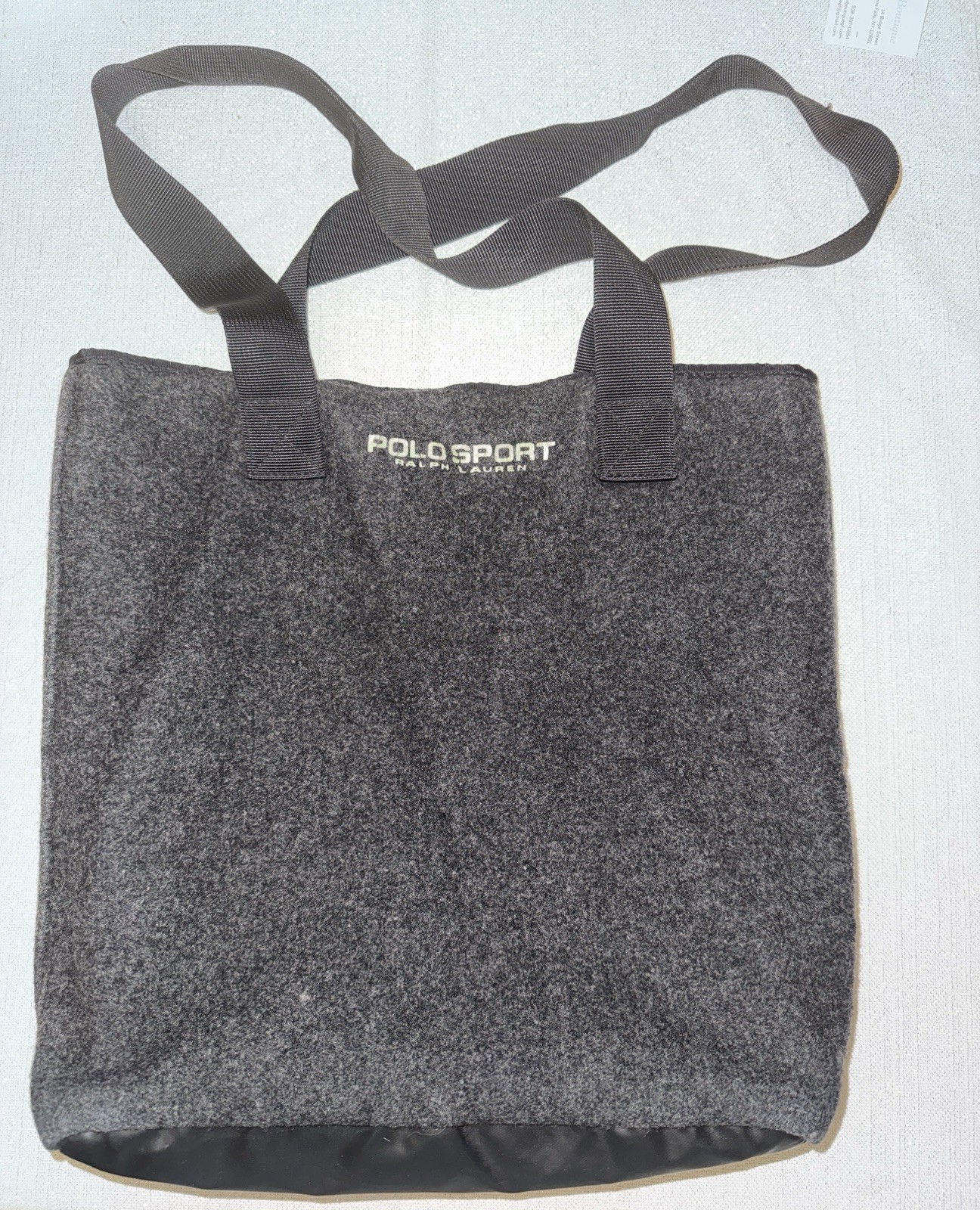 Vintage 1990s Polo Sport Ralph Charcoal Gray Lauren Wool Flannel Tote