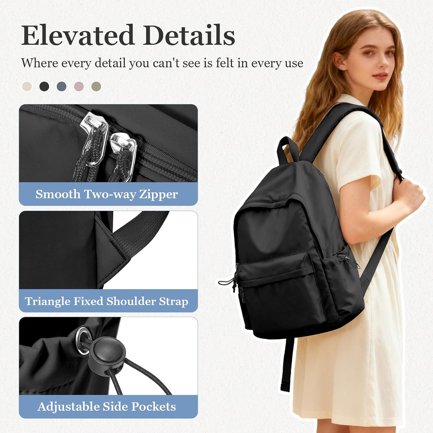 Black Middle School Backpack for Men Women Simple Backpack for College Students
